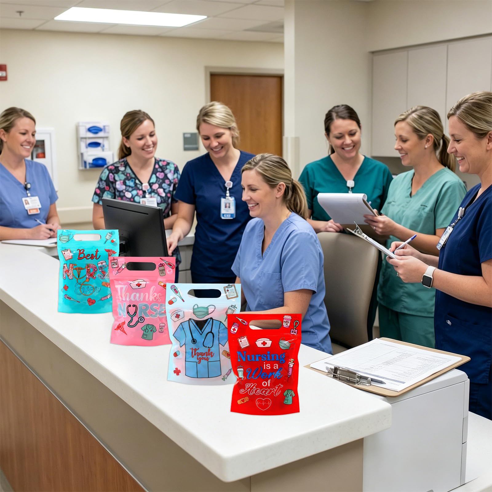 Ceiba Tree Nurses Week Plastic Gift Bags with Handles 50 Pcs Thank You Nurse Appreciation Nursing School Congrats Graduation Treat Goodie Candy Bags Small 8.7 x 6 in Medical Doctor Healthcare Party Supplies - Image 6