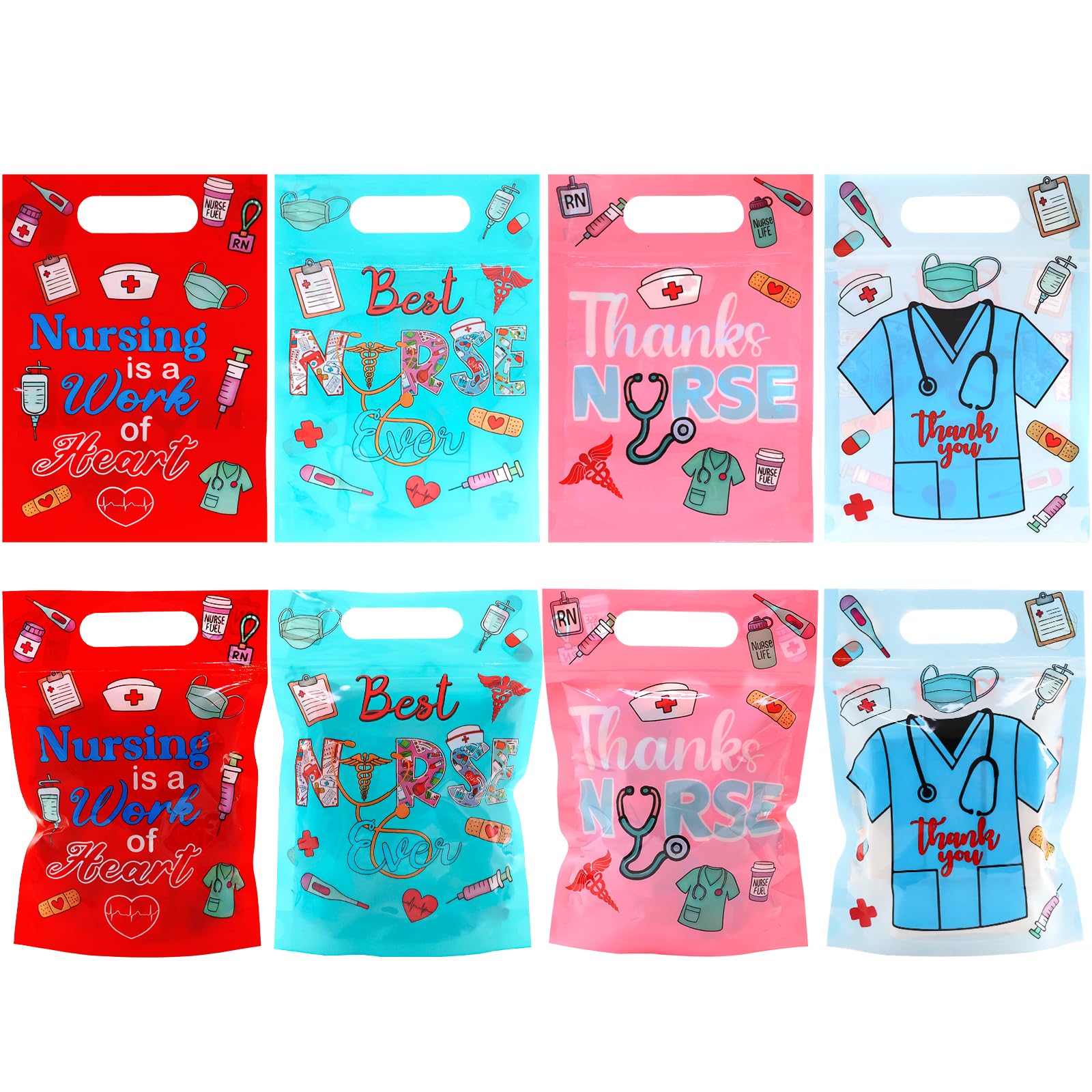 Ceiba Tree Nurses Week Plastic Gift Bags with Handles 50 Pcs Thank You Nurse Appreciation Nursing School Congrats Graduation Treat Goodie Candy Bags Small 8.7 x 6 in Medical Doctor Healthcare Party Supplies - Image 7
