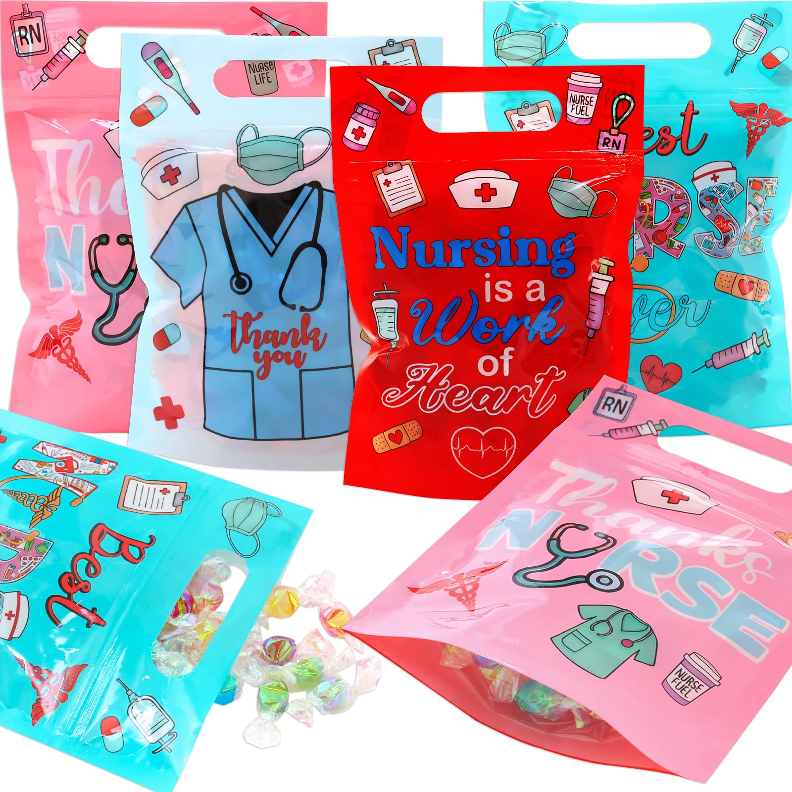 Ceiba Tree Nurses Week Plastic Gift Bags with Handles 50 Pcs Thank You Nurse Appreciation Nursing School Congrats Graduation Treat Goodie Candy Bags Small 8.7 x 6 in Medical Doctor Healthcare Party Supplies - Image 8