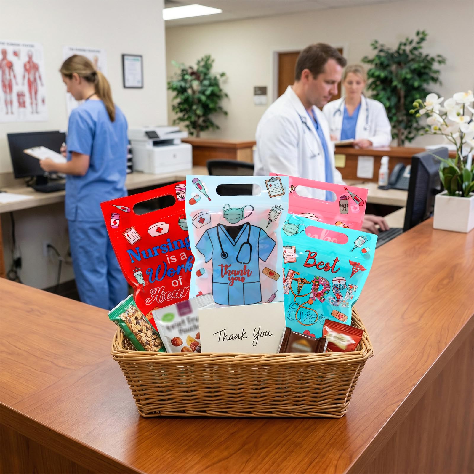 Ceiba Tree Nurses Week Plastic Gift Bags with Handles 50 Pcs Thank You Nurse Appreciation Nursing School Congrats Graduation Treat Goodie Candy Bags Small 8.7 x 6 in Medical Doctor Healthcare Party Supplies - Image 9