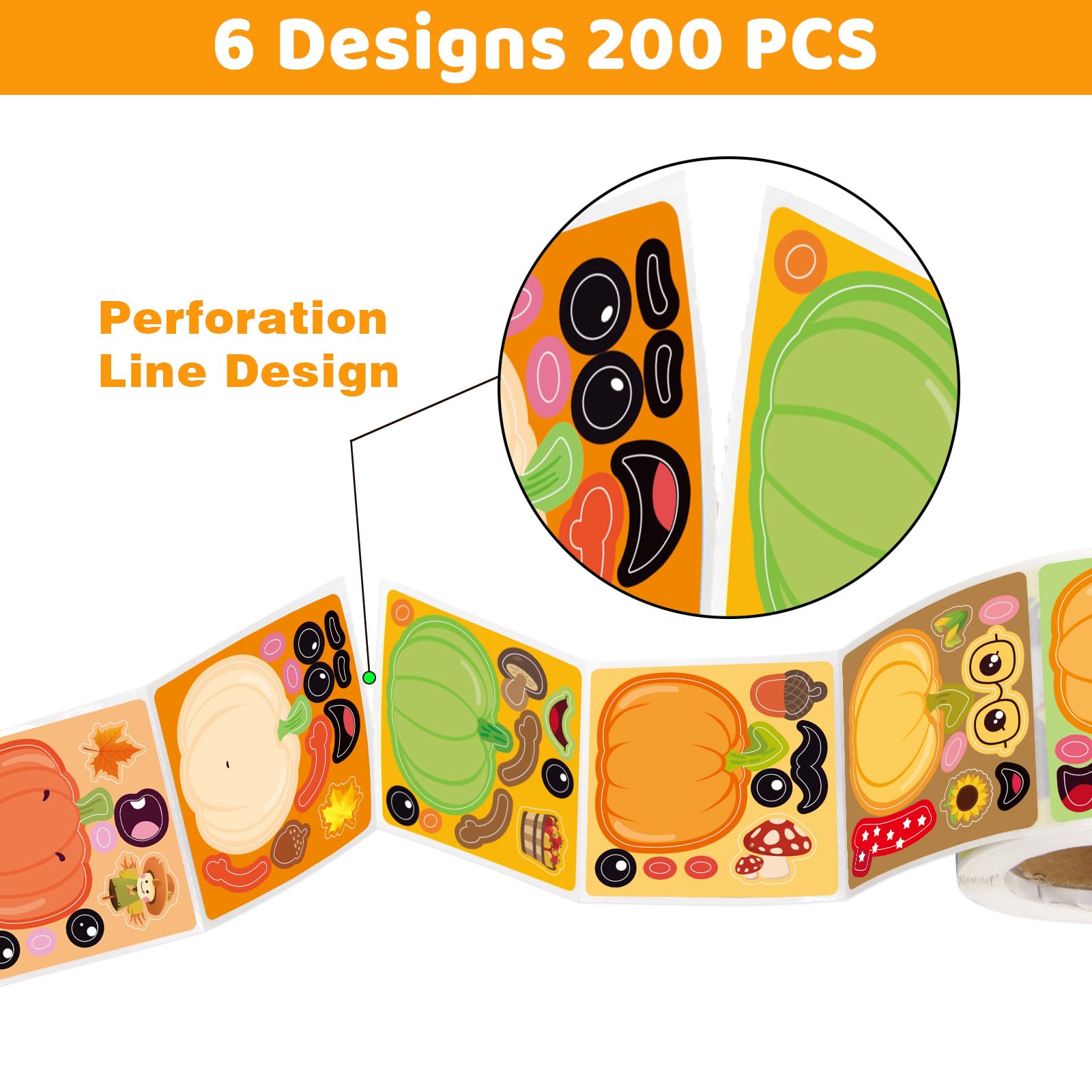 Ceiba Tree Pumpkin Stickers for Kids Make Your Own Pumpkin Sticker Fall Autumn Rolled Scene Stickers 200 Pcs for Classroom Home School Party - Image 3