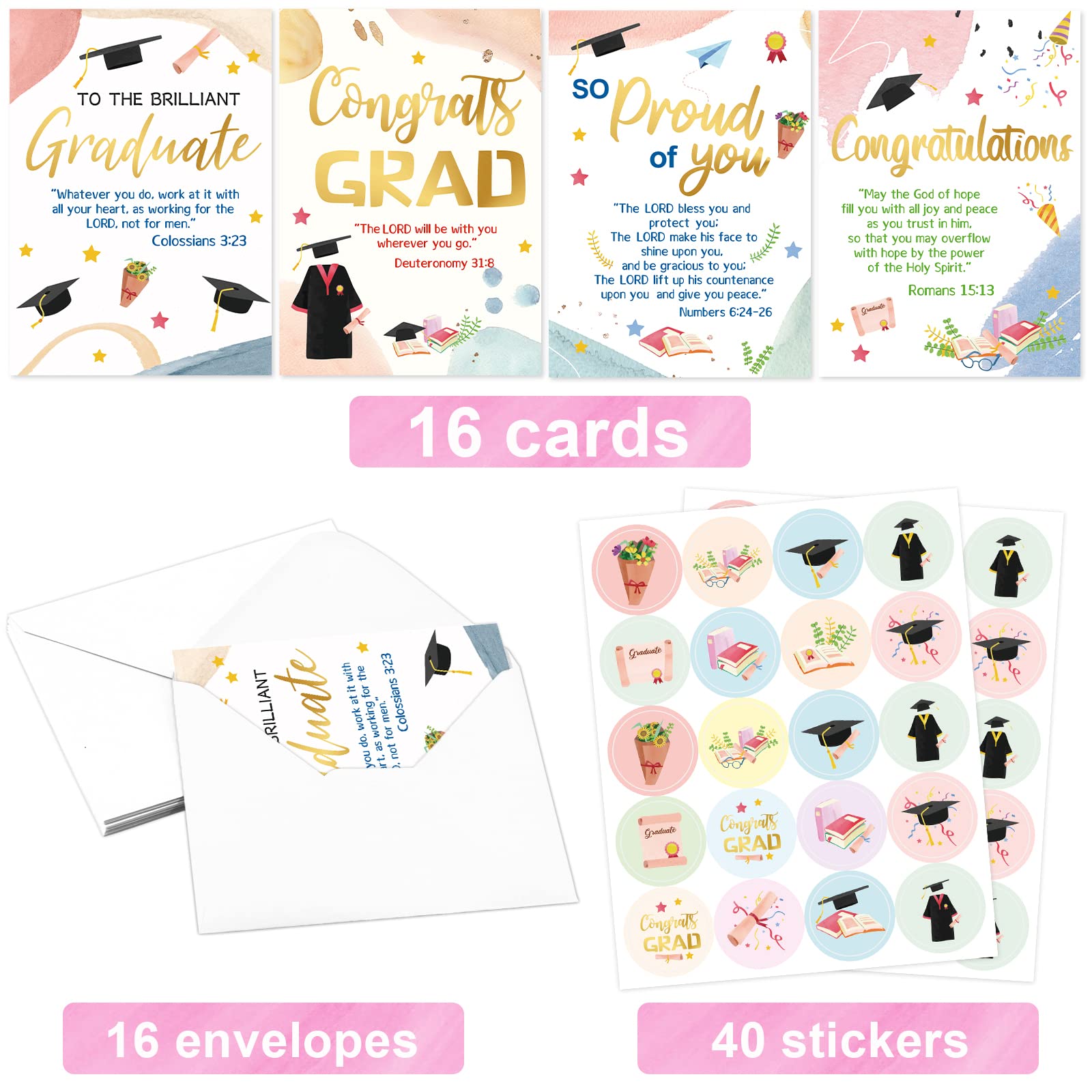 ceiba tree Religious Graduation Cards Christian Congrats Grad Greeting Card Bulk Gold Foil Assortment Cards with Envelopes - Image 3