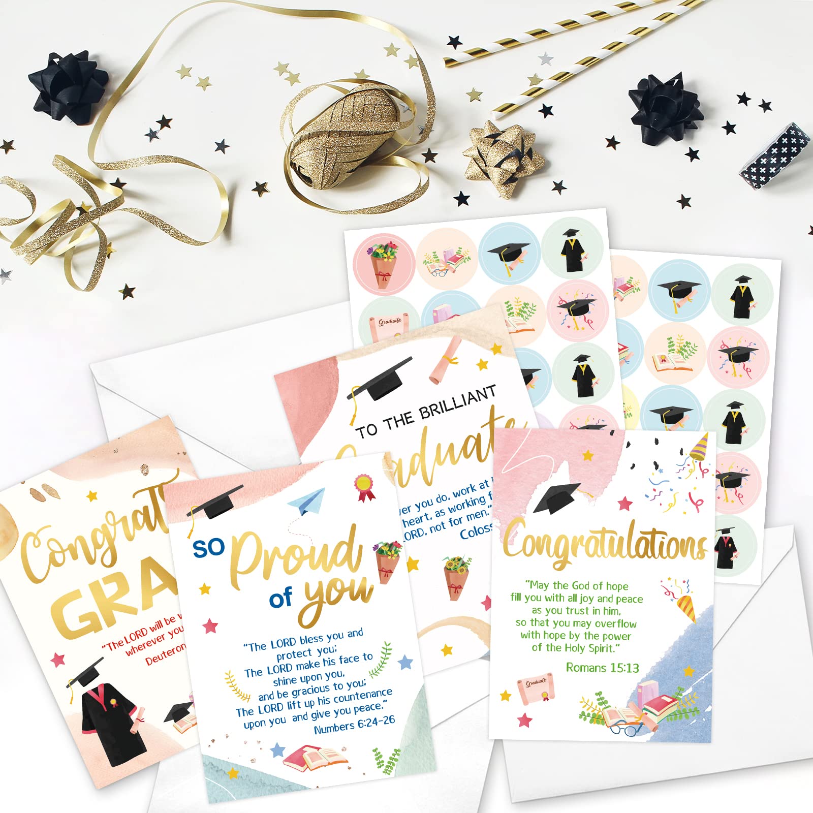 ceiba tree Religious Graduation Cards Christian Congrats Grad Greeting Card Bulk Gold Foil Assortment Cards with Envelopes - Image 8