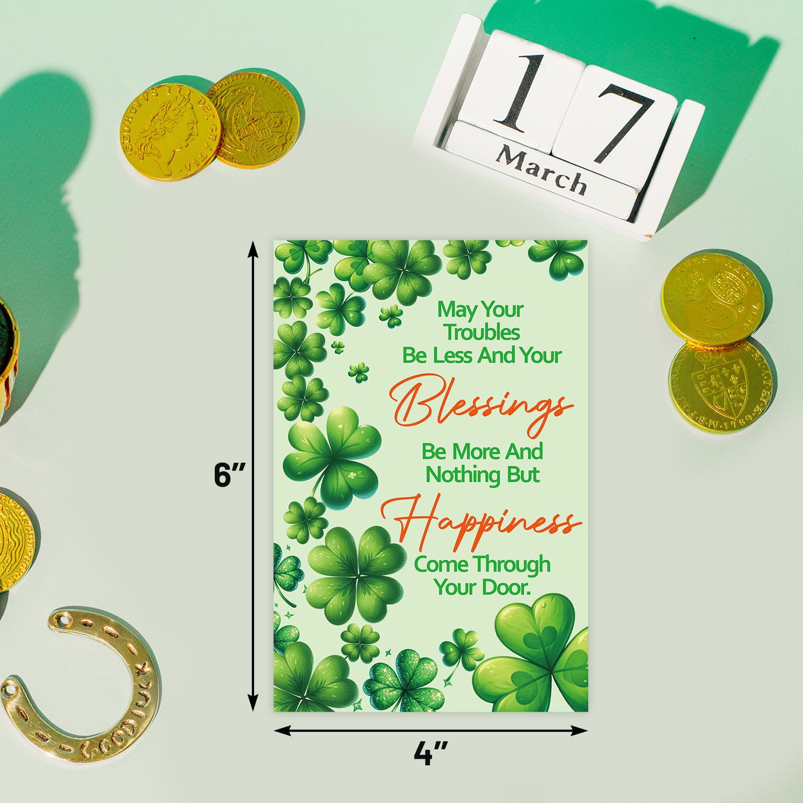 Ceiba Tree Religious St. Patrick's Day Cards Irish Blessing Cards Christian Shamrock Green Wishes Greeting Card Bulk Assortment with Envelopes and Stickers for Adults Kids Happy St Patrick's Day Party Favors Supplies - Image 3