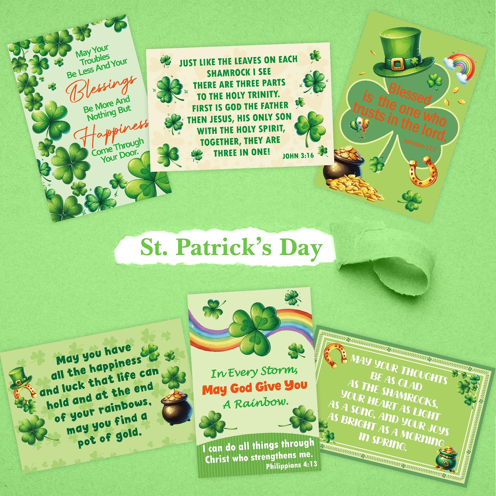 Ceiba Tree Religious St. Patrick's Day Cards Irish Blessing Cards Christian Shamrock Green Wishes Greeting Card Bulk Assortment with Envelopes and Stickers for Adults Kids Happy St Patrick's Day Party Favors Supplies - Image 4