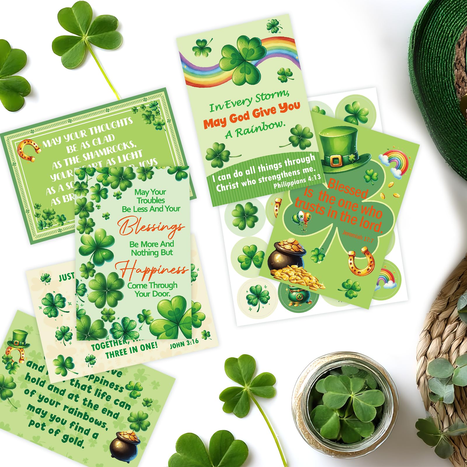 Ceiba Tree Religious St. Patrick's Day Cards Irish Blessing Cards Christian Shamrock Green Wishes Greeting Card Bulk Assortment with Envelopes and Stickers for Adults Kids Happy St Patrick's Day Party Favors Supplies - Image 6