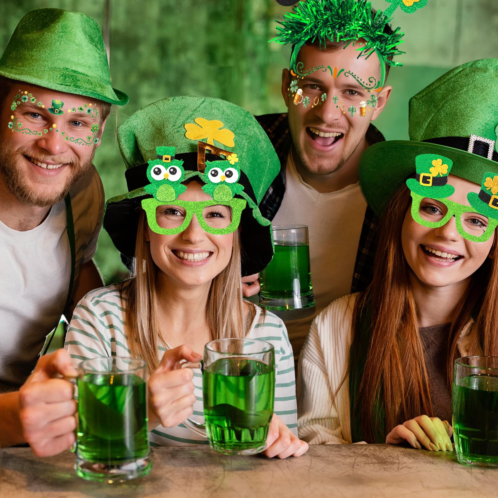 ceiba tree St. Patrick's Day Accessories for Women Kids 6 Felt Headbands 6 Shamrock Glasses 10 Face Stickers Tattoos Saint Patricks Day Irish Party Favors Supplies Costume Headband Photo Booth Props - Image 7