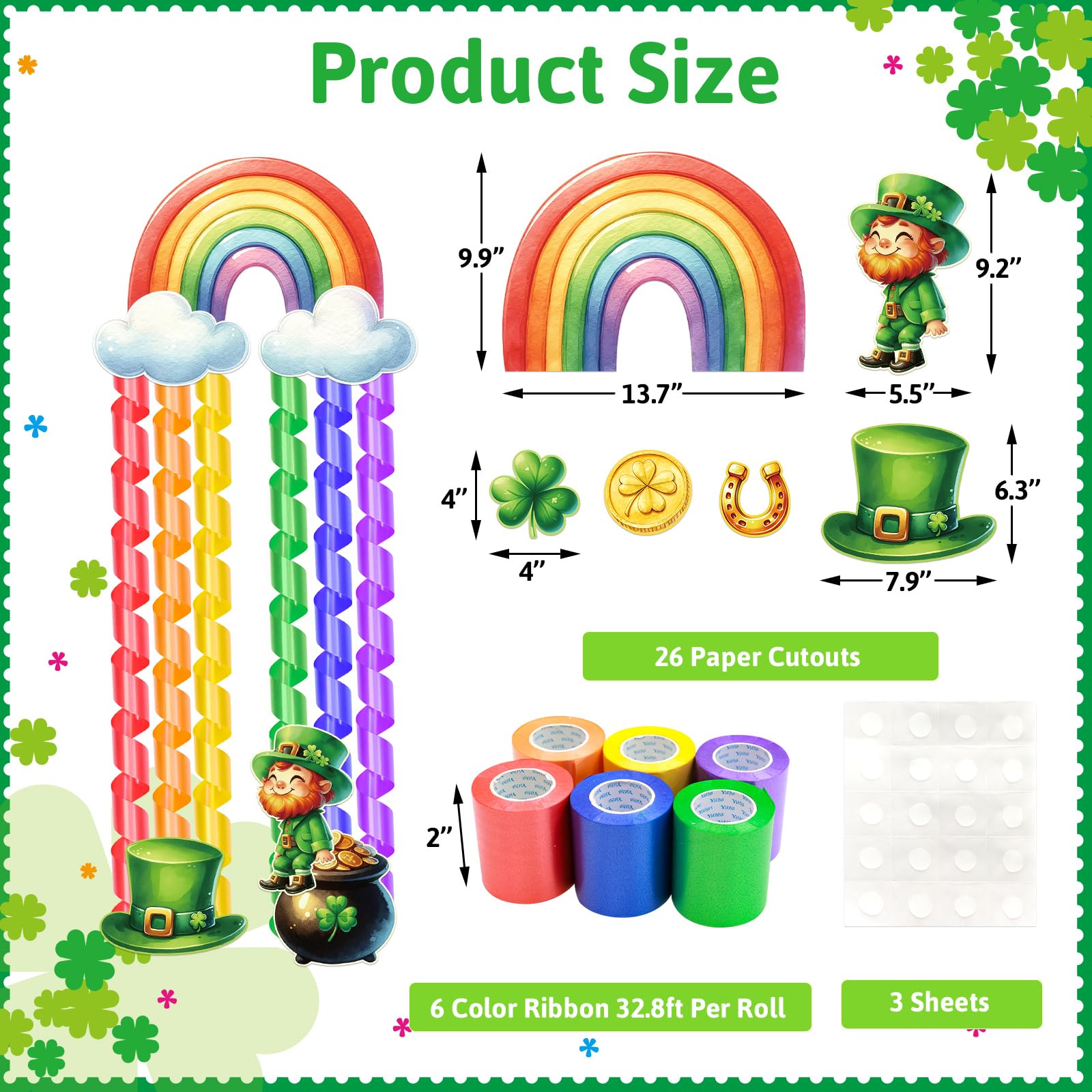 Ceiba Tree St. Patrick's Day Bulletin Board Decoration Classroom Door Banner Decorations Set Shamrock Clover Cutouts with Paper Streamers for Home School Office Front Porch - Image 3