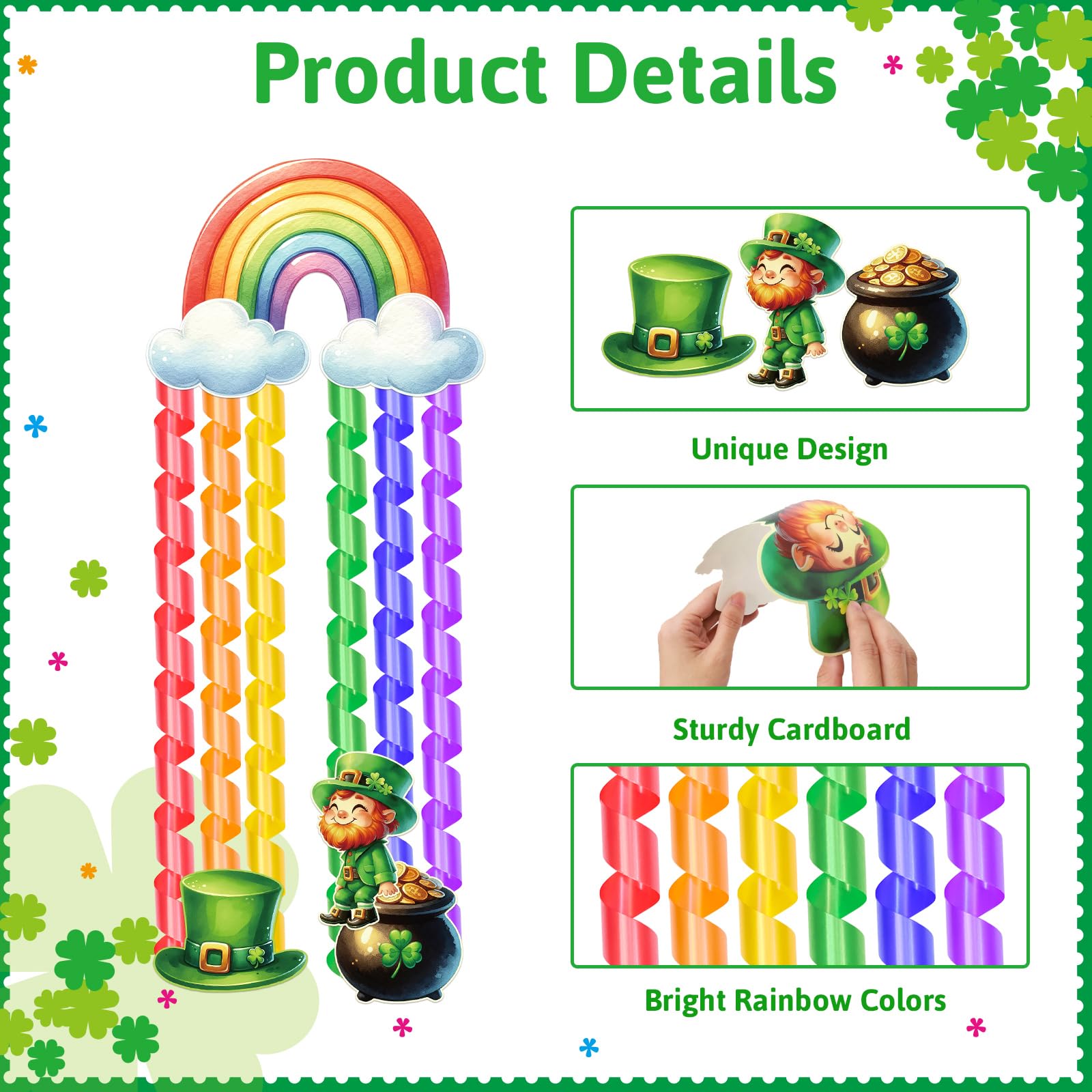 Ceiba Tree St. Patrick's Day Bulletin Board Decoration Classroom Door Banner Decorations Set Shamrock Clover Cutouts with Paper Streamers for Home School Office Front Porch - Image 4