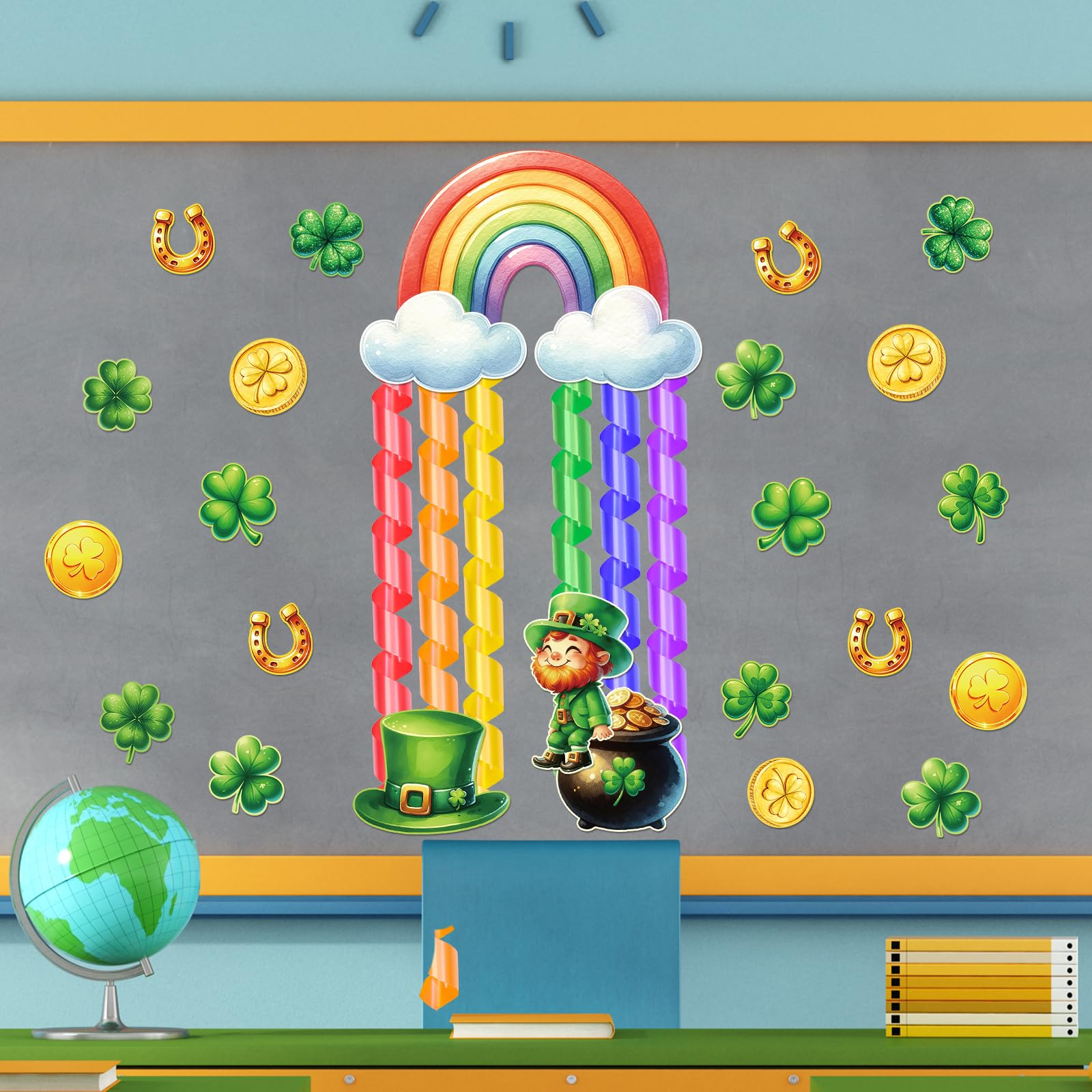 Ceiba Tree St. Patrick's Day Bulletin Board Decoration Classroom Door Banner Decorations Set Shamrock Clover Cutouts with Paper Streamers for Home School Office Front Porch - Image 7