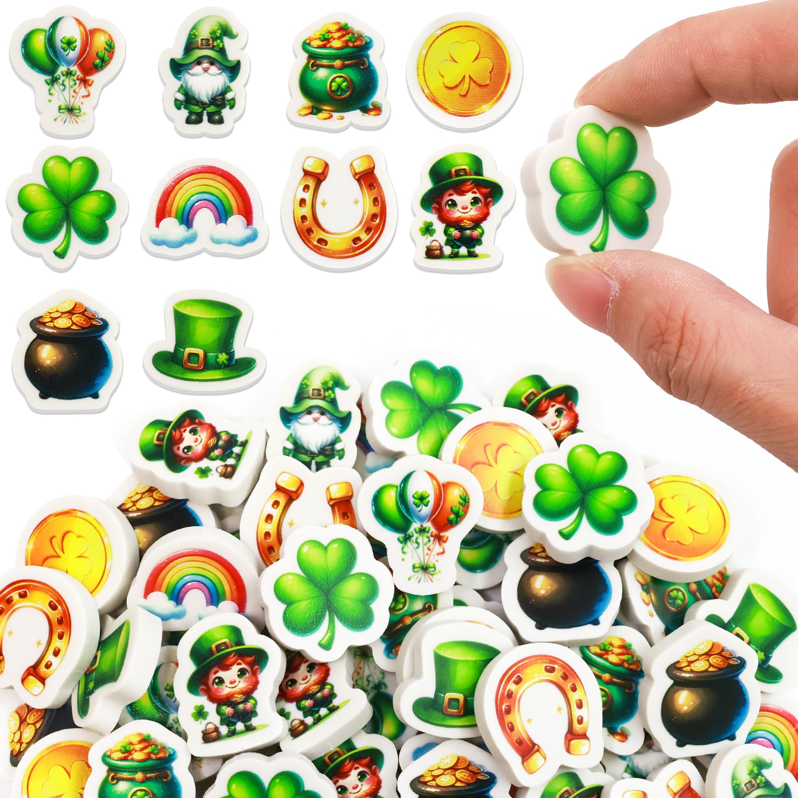 Ceiba Tree St.Patrick's Day Erasers 60Pcs Happy St.Patrick's Day Shamrock Mini Erasers Bulk for Kids School Gifts Student Classroom Prizes Homework Rewards - Image 3