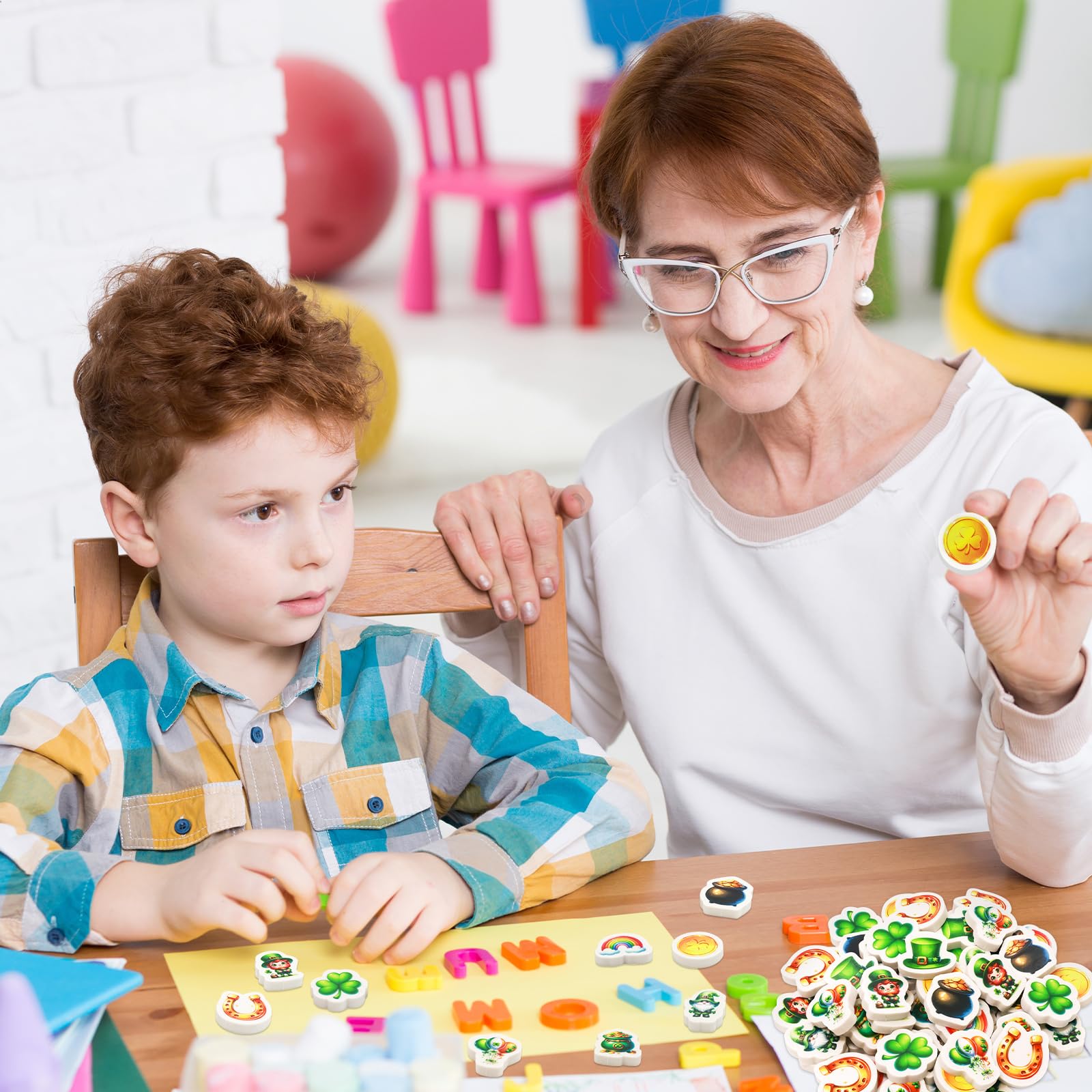 Ceiba Tree St.Patrick's Day Erasers 60Pcs Happy St.Patrick's Day Shamrock Mini Erasers Bulk for Kids School Gifts Student Classroom Prizes Homework Rewards - Image 7