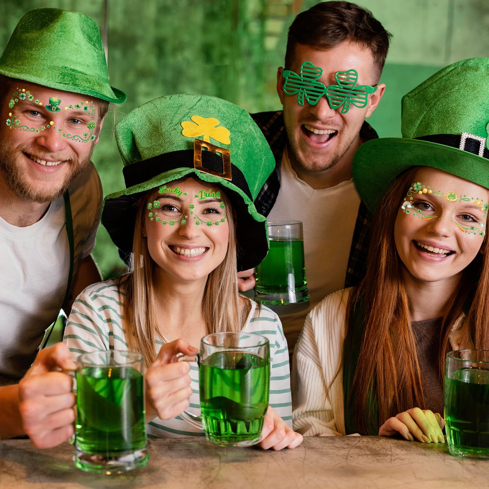 Ceiba Tree St. Patrick's Day Face Stickers Temporary Tattoos 10 Sheets Saint Patrick's Day Irish Shamrock Clover Make up Accessories for Women Kids Party Favors Decorations - Image 5