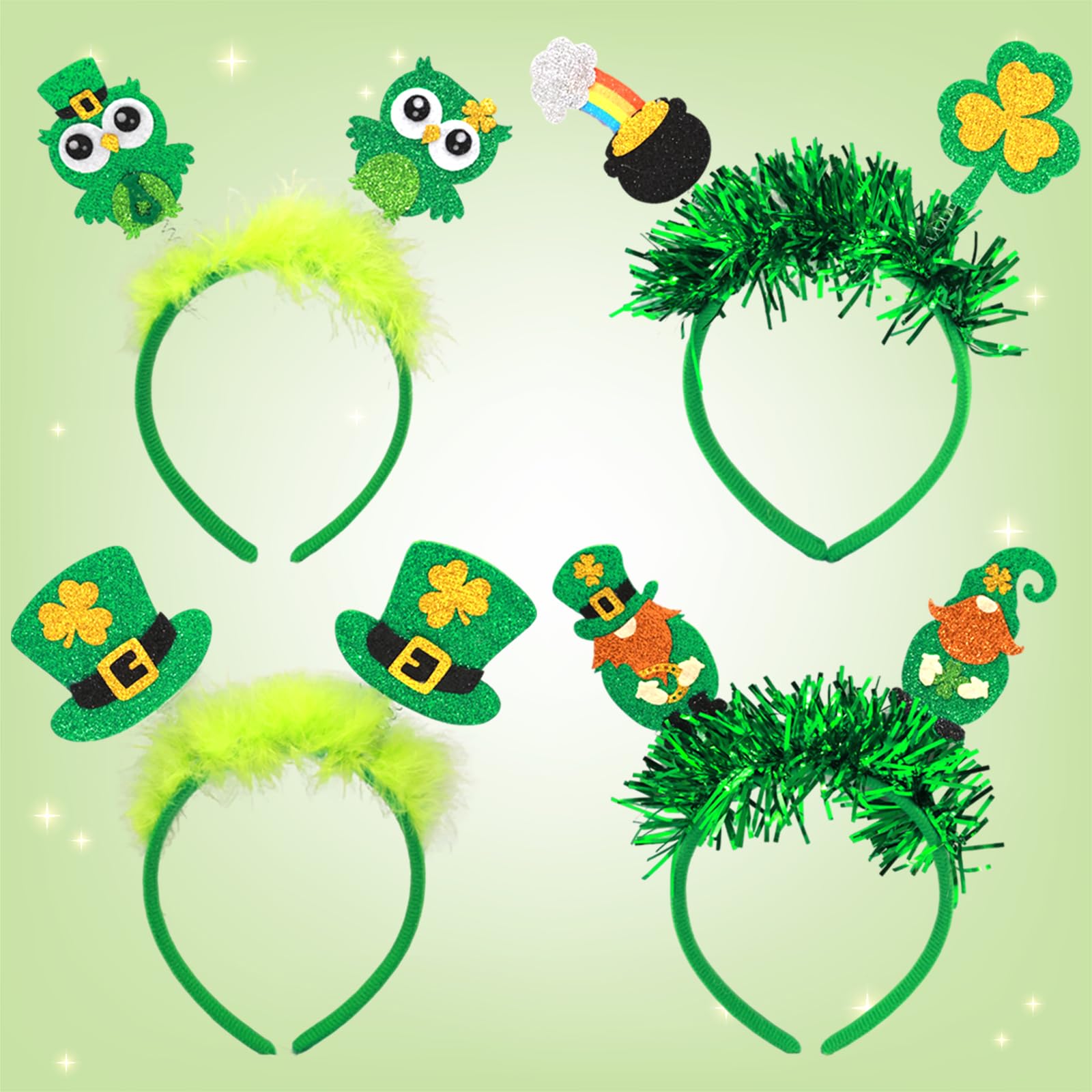 ceiba tree St. Patrick's Day Felt Headbands 8 Pcs Green Shamrock Clover Hats Headband Boppers Irish Headwear Costume Hair Accessories Saint Patricks Day Party Favors for Women Men Kids - Image 3