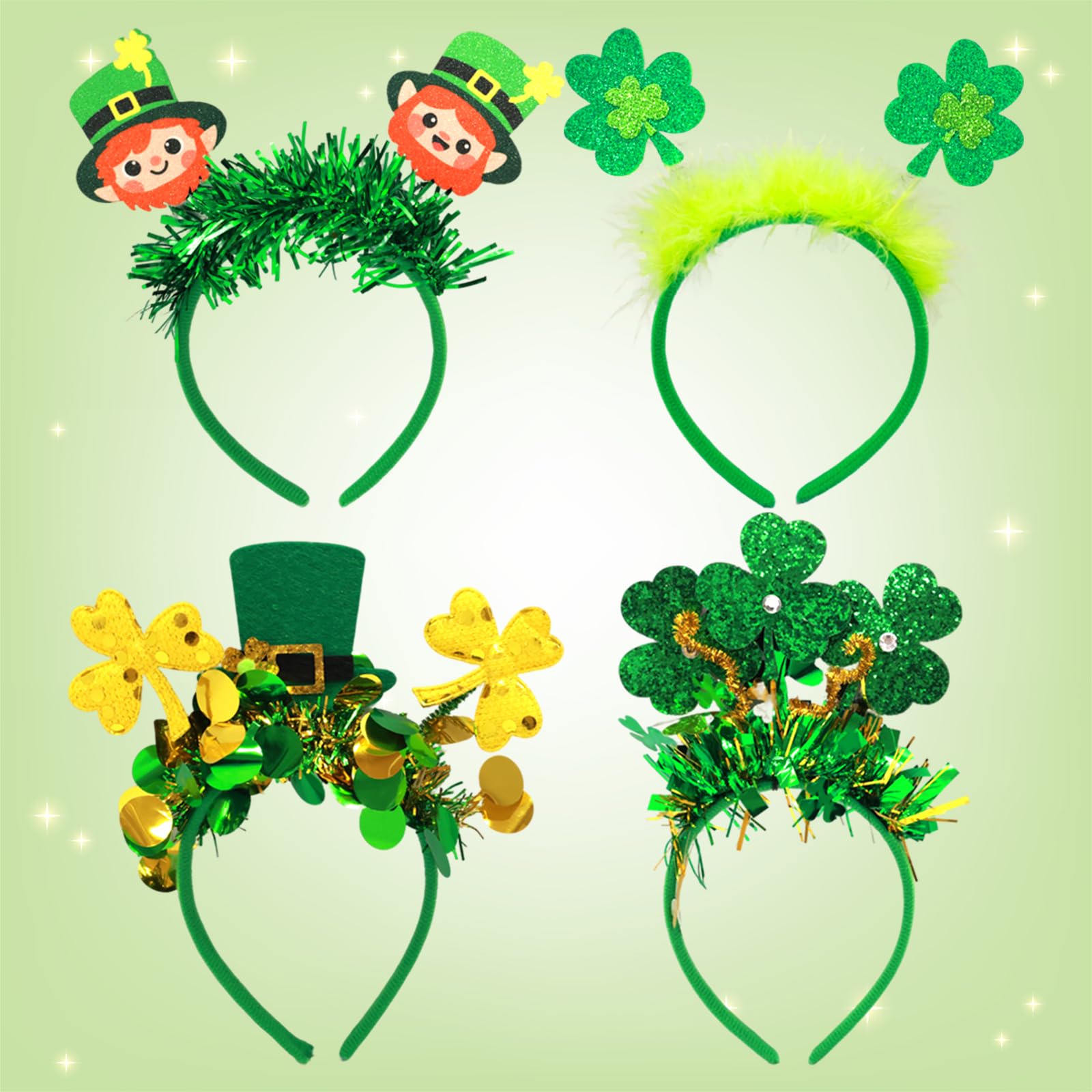 ceiba tree St. Patrick's Day Felt Headbands 8 Pcs Green Shamrock Clover Hats Headband Boppers Irish Headwear Costume Hair Accessories Saint Patricks Day Party Favors for Women Men Kids - Image 4