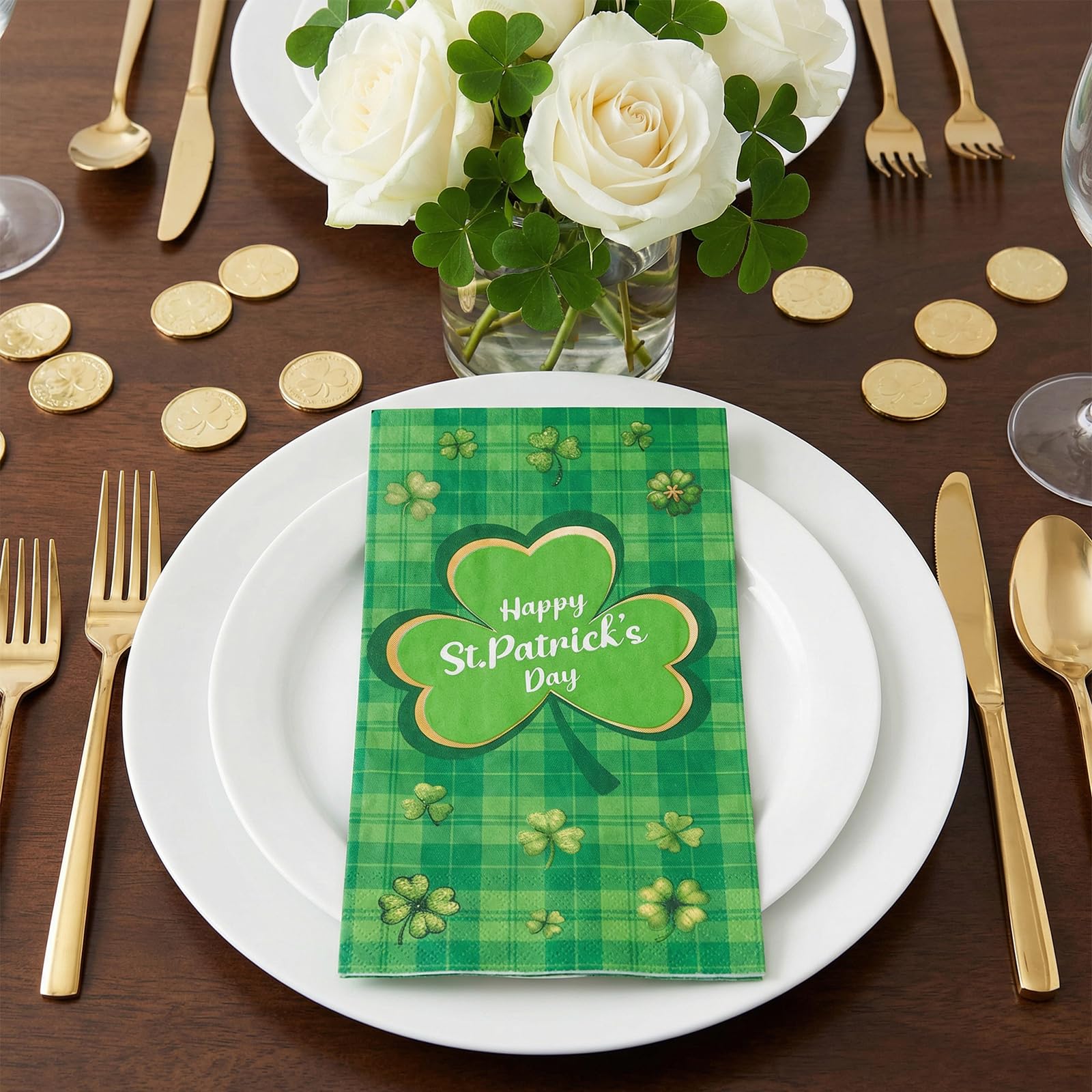Ceiba Tree St. Patrick's Day Napkins Shamrock Paper Disposable 100 Pcs Irish Green Plaid Luncheon Dinner Kitchen Guest Cocktail Napkins Party Supplies Table Decor 4.3 x 7.8 Inch Folded - Image 3