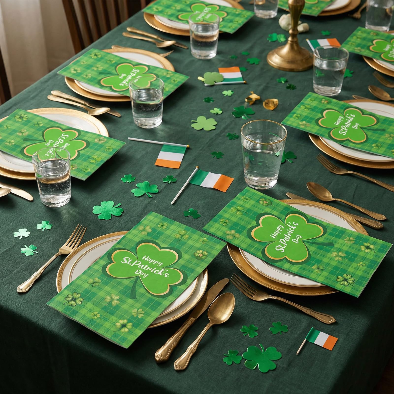 Ceiba Tree St. Patrick's Day Napkins Shamrock Paper Disposable 100 Pcs Irish Green Plaid Luncheon Dinner Kitchen Guest Cocktail Napkins Party Supplies Table Decor 4.3 x 7.8 Inch Folded - Image 4