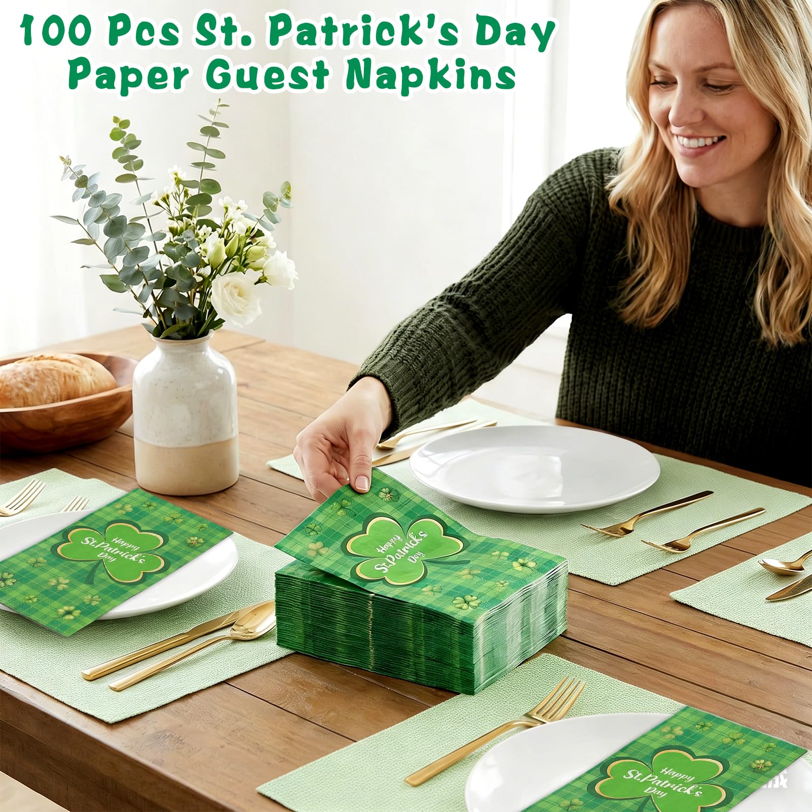 Ceiba Tree St. Patrick's Day Napkins Shamrock Paper Disposable 100 Pcs Irish Green Plaid Luncheon Dinner Kitchen Guest Cocktail Napkins Party Supplies Table Decor 4.3 x 7.8 Inch Folded - Image 7
