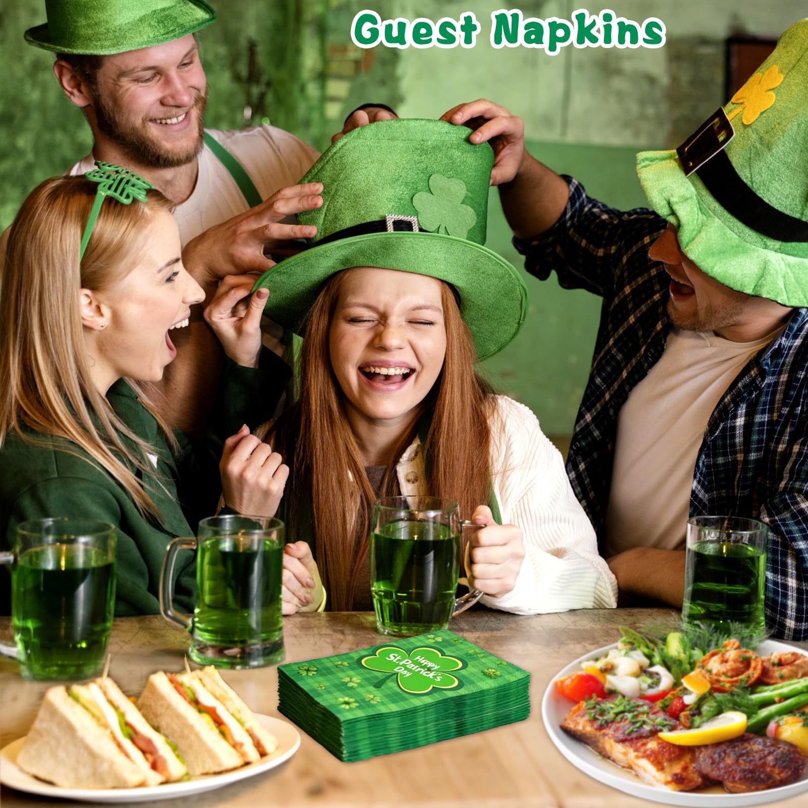 Ceiba Tree St. Patrick's Day Napkins Shamrock Paper Disposable 100 Pcs Irish Green Plaid Luncheon Dinner Kitchen Guest Cocktail Napkins Party Supplies Table Decor 4.3 x 7.8 Inch Folded - Image 8