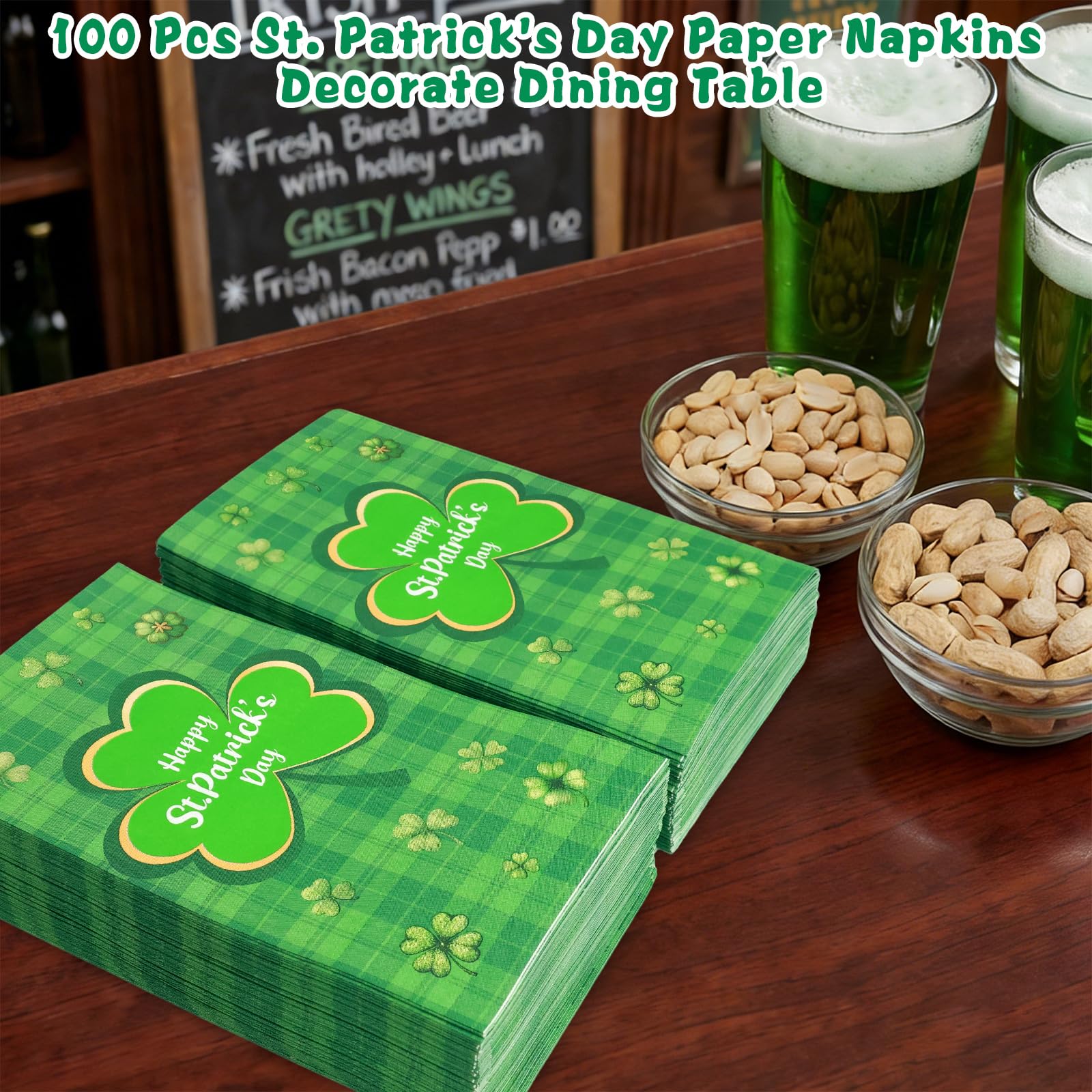 Ceiba Tree St. Patrick's Day Napkins Shamrock Paper Disposable 100 Pcs Irish Green Plaid Luncheon Dinner Kitchen Guest Cocktail Napkins Party Supplies Table Decor 4.3 x 7.8 Inch Folded - Image 9
