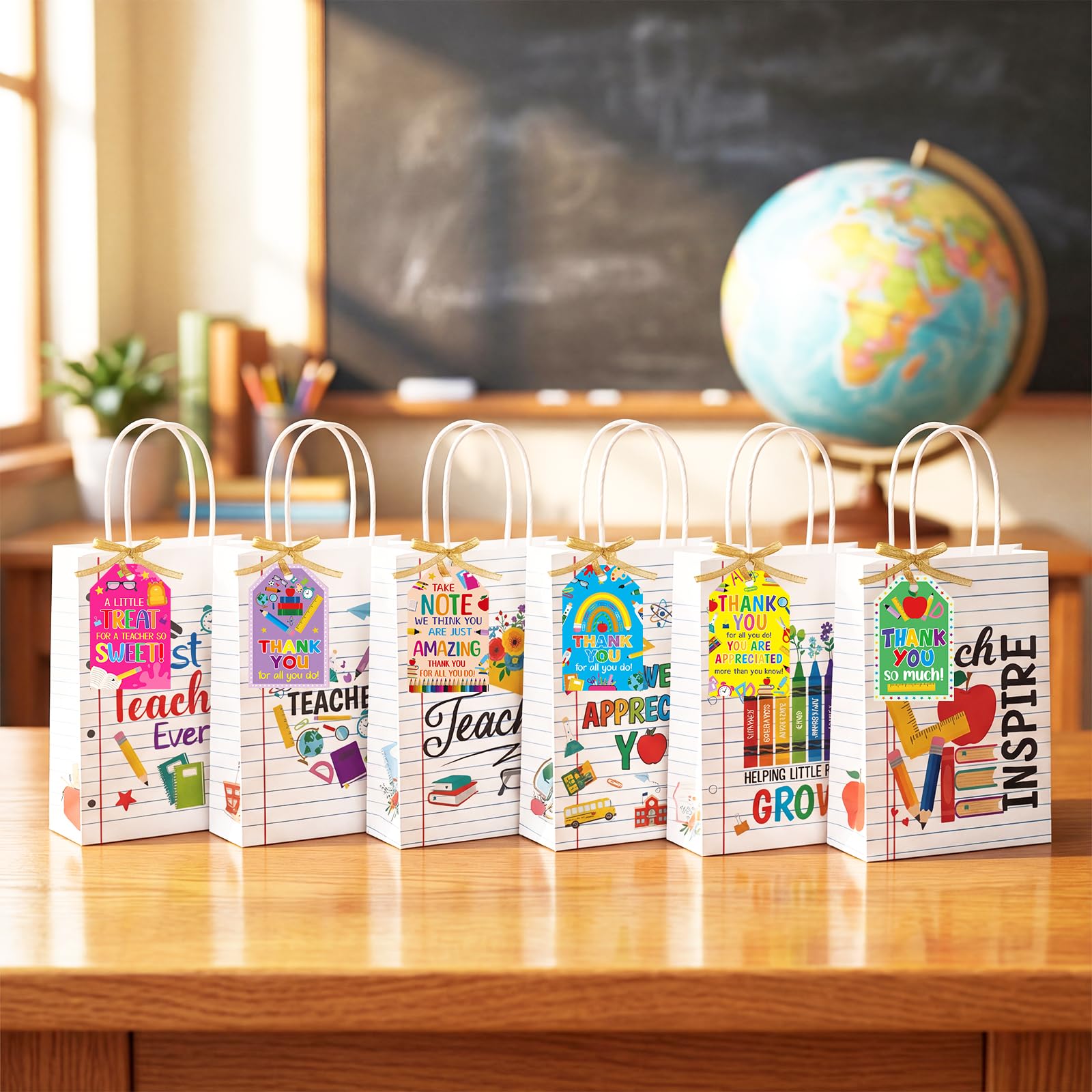 ceiba tree Teacher Appreciation Gift Bags with Handles and Tags 12Pcs Back to School Paper Bags Lined Notebook Theme Treat Bags for Teacher Appreciation Week End of Year Graduation Party Supplies - Image 5