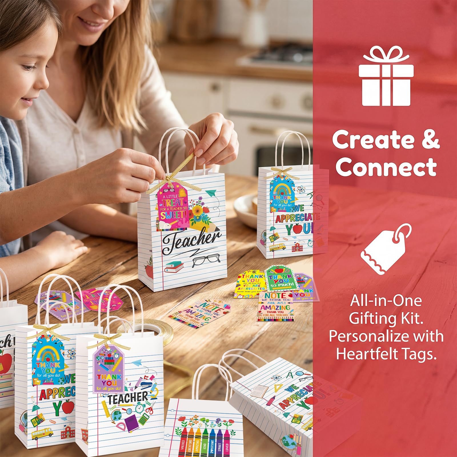 ceiba tree Teacher Appreciation Gift Bags with Handles and Tags 12Pcs Back to School Paper Bags Lined Notebook Theme Treat Bags for Teacher Appreciation Week End of Year Graduation Party Supplies - Image 6