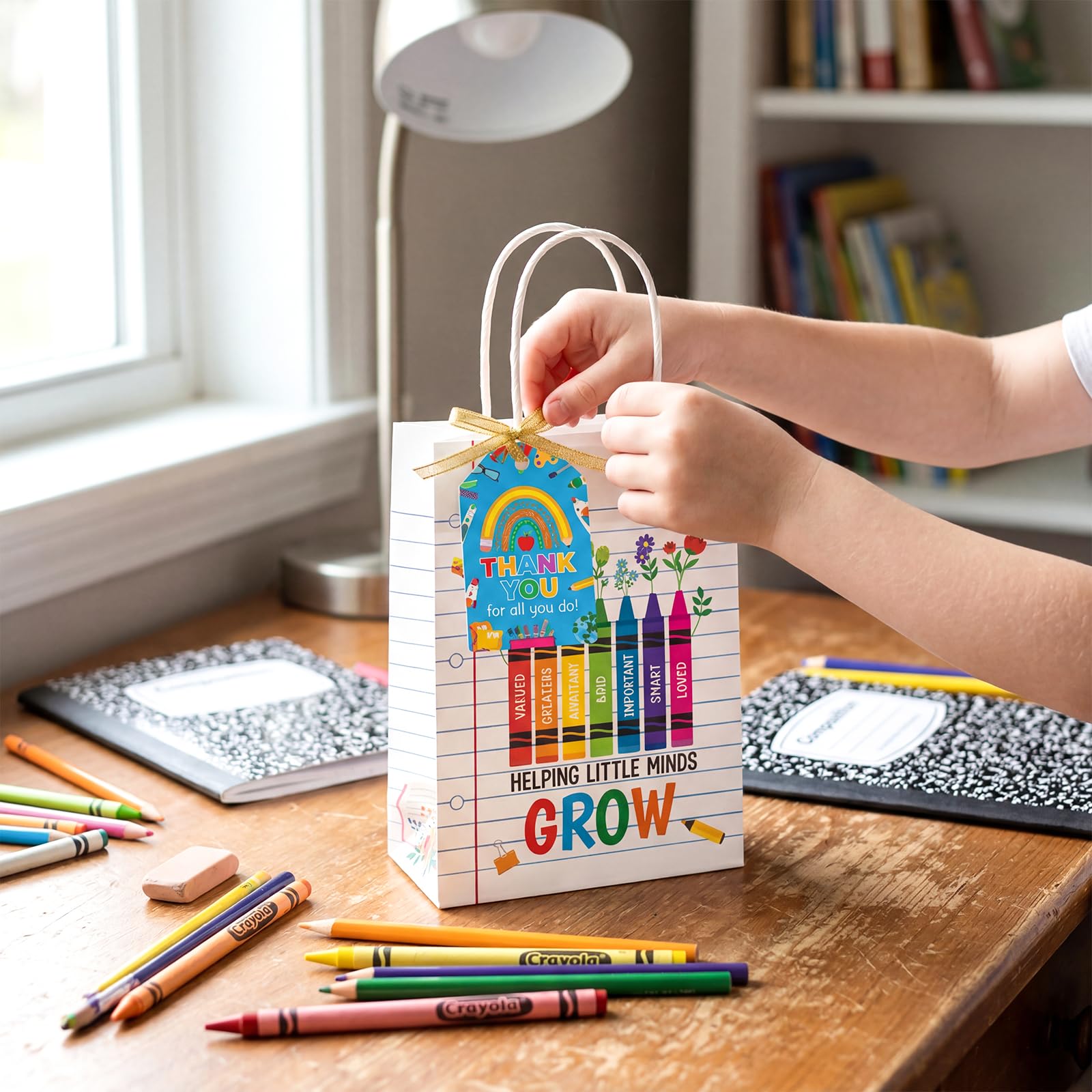 ceiba tree Teacher Appreciation Gift Bags with Handles and Tags 12Pcs Back to School Paper Bags Lined Notebook Theme Treat Bags for Teacher Appreciation Week End of Year Graduation Party Supplies - Image 8