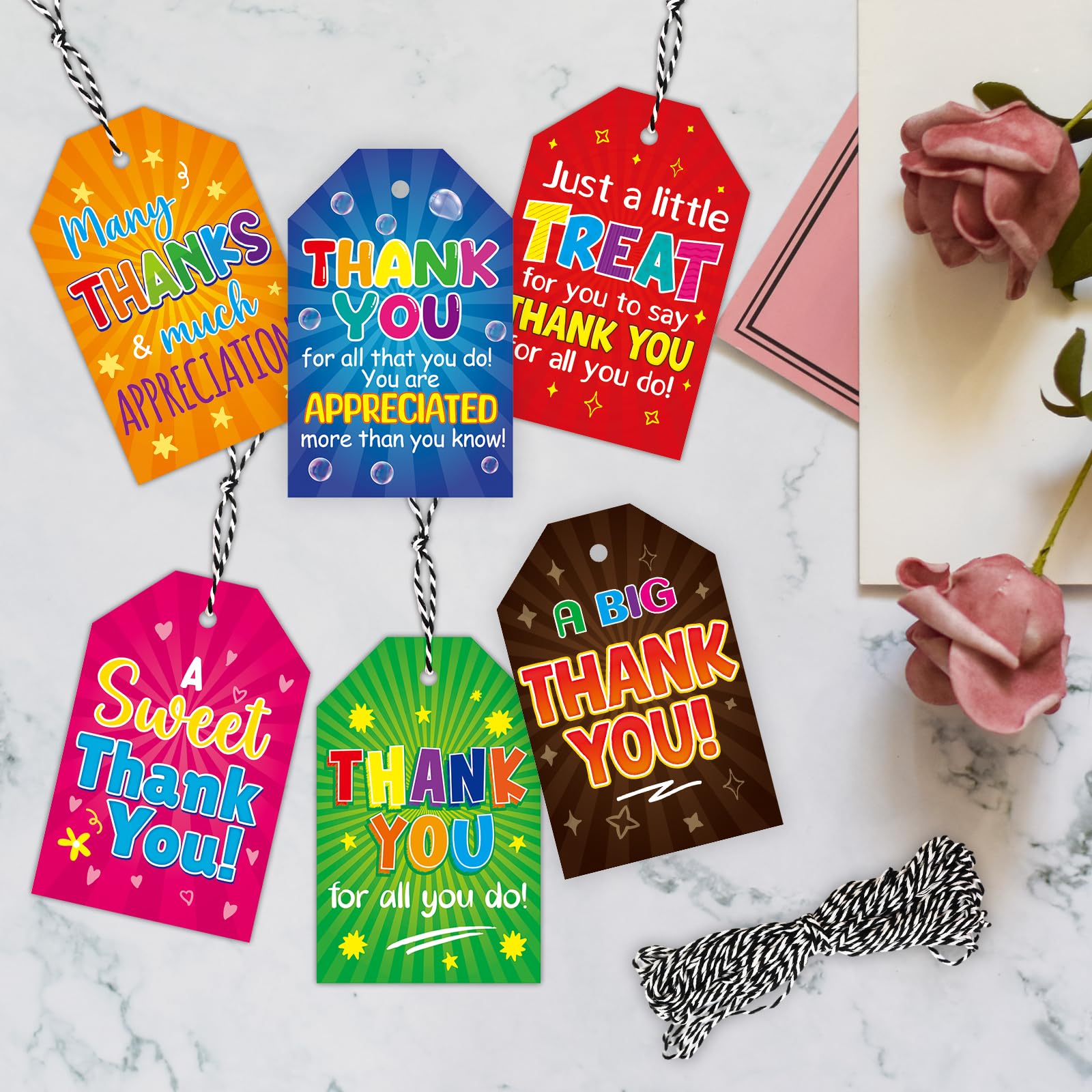 Ceiba Tree Teacher Thank You Gift Tags with String 60pcs Thanks for All You Do Hanging Paper Labels Teachers Appreciation Week Gifts Boxes Bags Wrapping Supplies for Nurses Day Staff Employee - Image 5