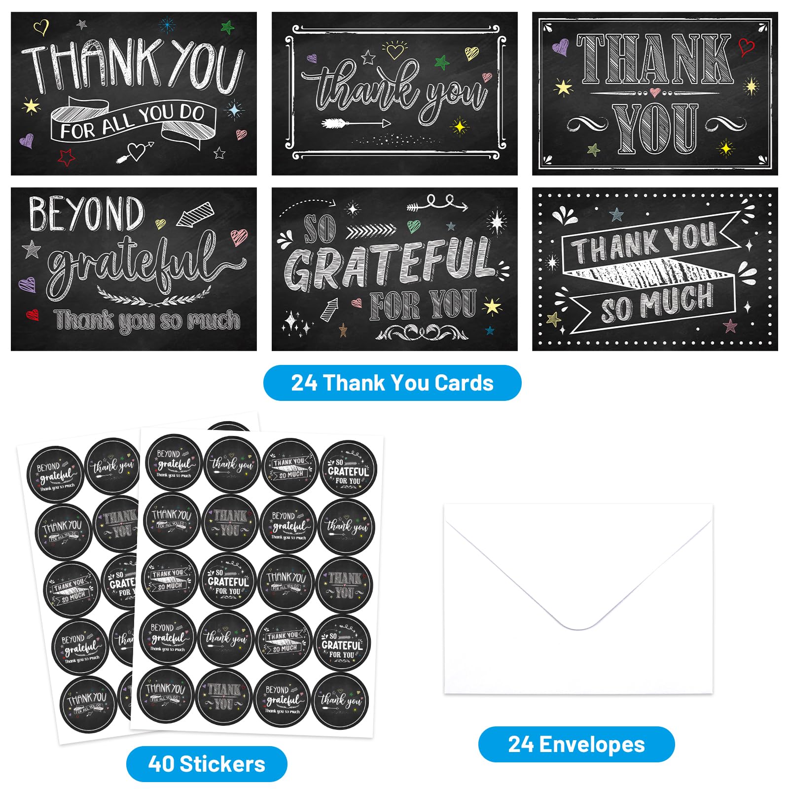 ceiba tree Thank You Cards with Envelopes for Teachers Nurses 24Pcs Chalkboard Assorted Thank You Notes for Wedding Baby Shower Birthday Graduation Business Teacher Appreciation Week Greeting Cards - Image 3