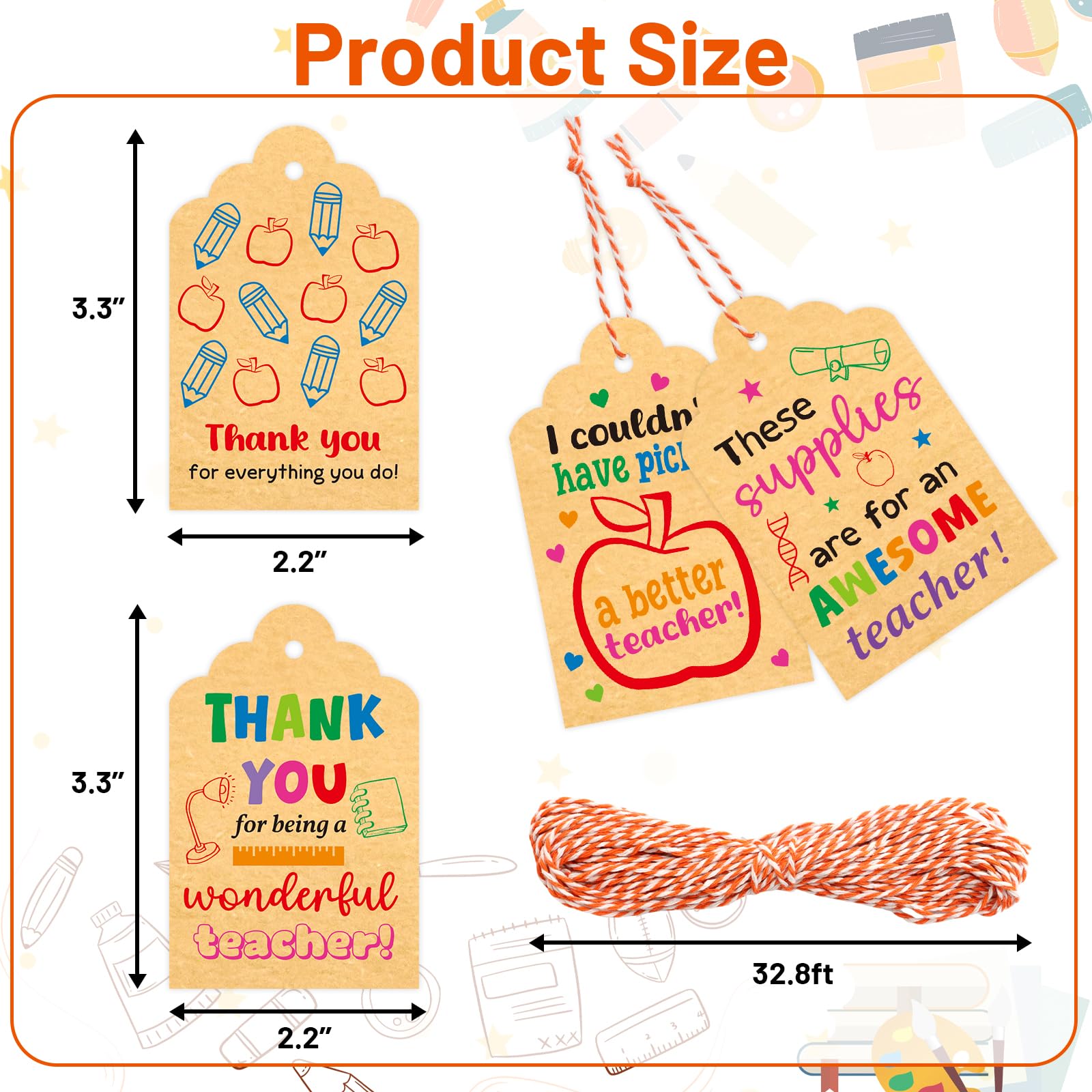 Ceiba Tree Thank You Teachers Tags with String 60Pack Teacher Appreciation Gift Hanging Kraft Tags for Teacher Appreciation Week End of the Year School Gift Wrapping Supplies - Image 3