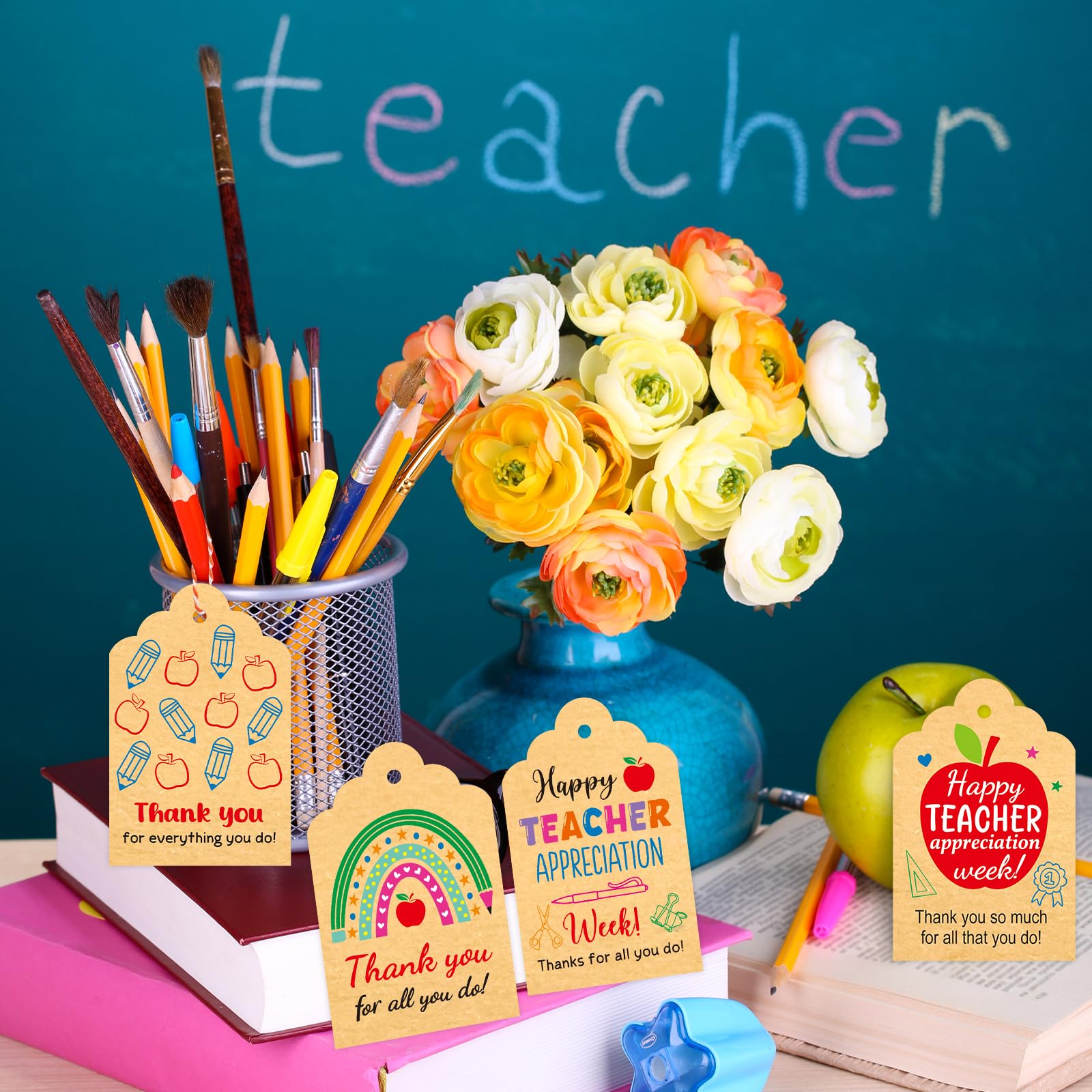 Ceiba Tree Thank You Teachers Tags with String 60Pack Teacher Appreciation Gift Hanging Kraft Tags for Teacher Appreciation Week End of the Year School Gift Wrapping Supplies - Image 4