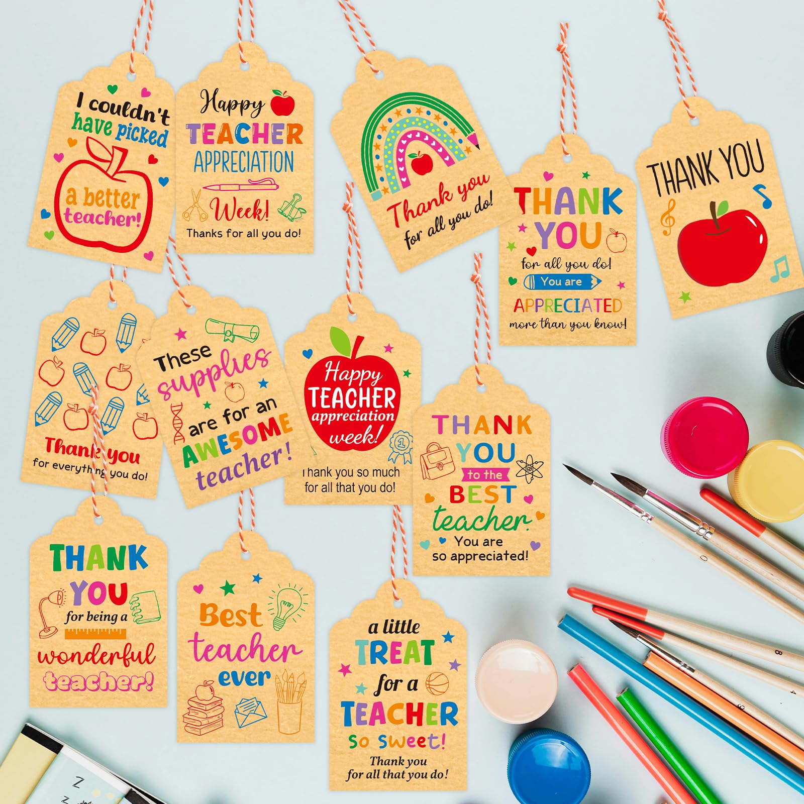 Ceiba Tree Thank You Teachers Tags with String 60Pack Teacher Appreciation Gift Hanging Kraft Tags for Teacher Appreciation Week End of the Year School Gift Wrapping Supplies - Image 7