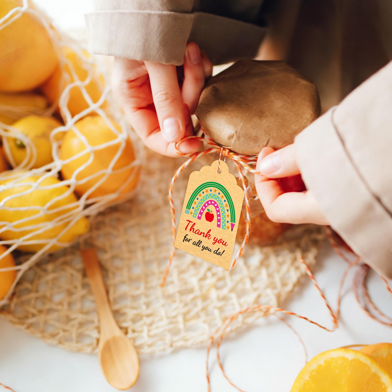 Ceiba Tree Thank You Teachers Tags with String 60Pack Teacher Appreciation Gift Hanging Kraft Tags for Teacher Appreciation Week End of the Year School Gift Wrapping Supplies - Image 8