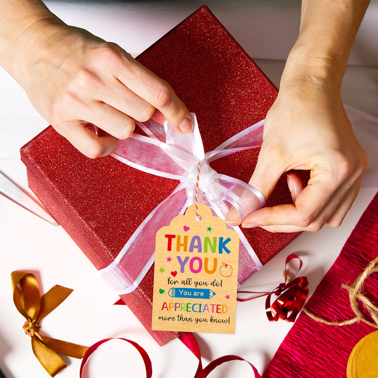 Ceiba Tree Thank You Teachers Tags with String 60Pack Teacher Appreciation Gift Hanging Kraft Tags for Teacher Appreciation Week End of the Year School Gift Wrapping Supplies - Image 9