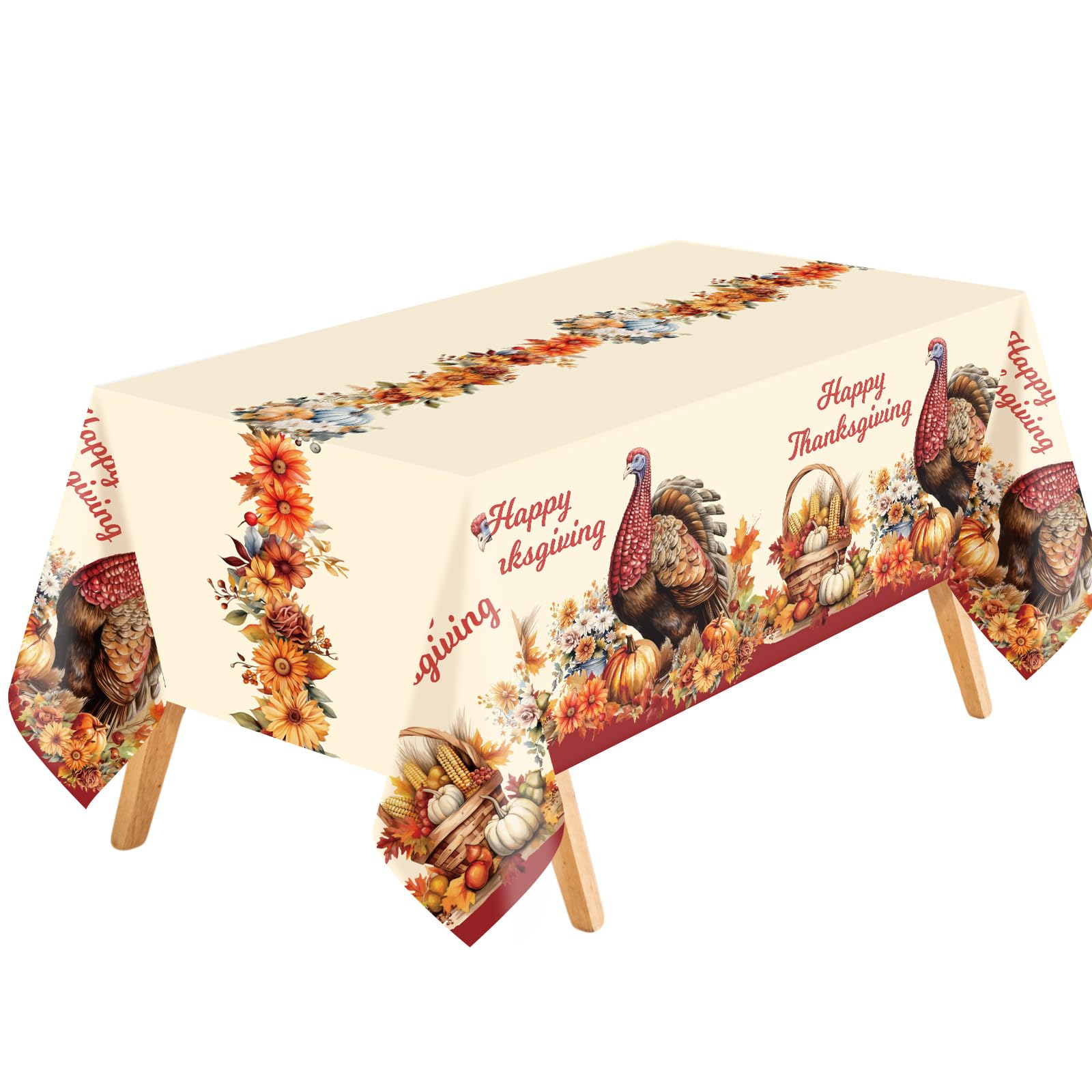 ceiba tree Thanksgiving Disposable Tablecloths Plastic Turkey Tablecloth 3 Pack Table Cloth 54x108 Inch Fall Pumpkin Vintage Traditional Turkey for Rectangle Tables Party Supplies Decorations - Image 3