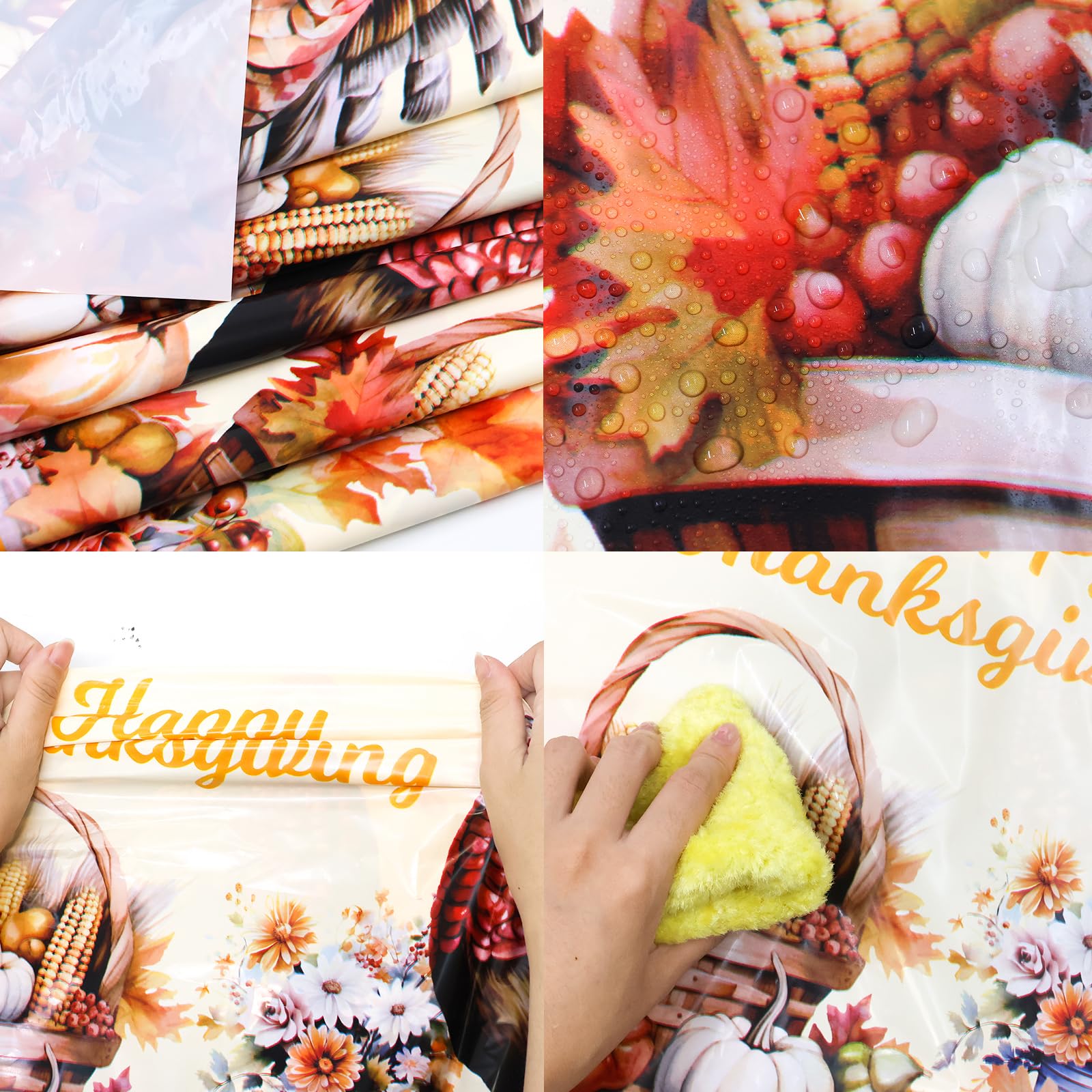 ceiba tree Thanksgiving Disposable Tablecloths Plastic Turkey Tablecloth 3 Pack Table Cloth 54x108 Inch Fall Pumpkin Vintage Traditional Turkey for Rectangle Tables Party Supplies Decorations - Image 5