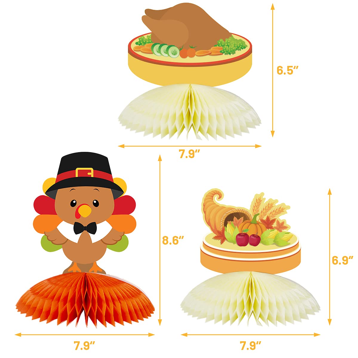 Ceiba Tree Thanksgiving Honeycomb Centerpieces 6 Pack Turkey Table Decorations Fall Decor Party Supplies 6.5 x 8 Inch for Home - Image 3