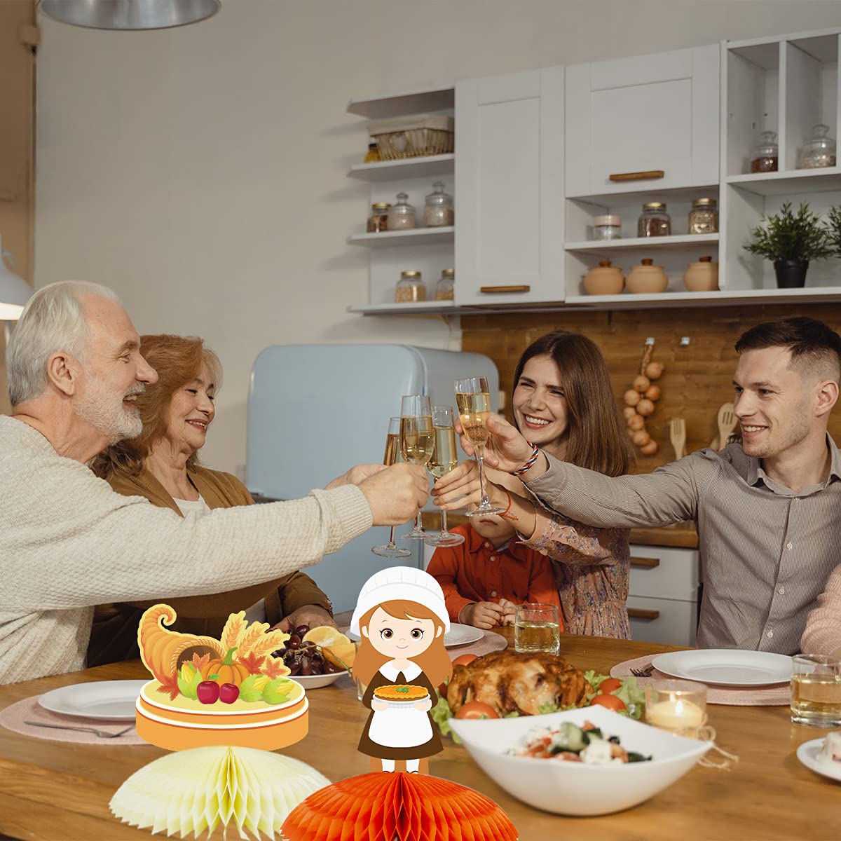 Ceiba Tree Thanksgiving Honeycomb Centerpieces 6 Pack Turkey Table Decorations Fall Decor Party Supplies 6.5 x 8 Inch for Home - Image 6