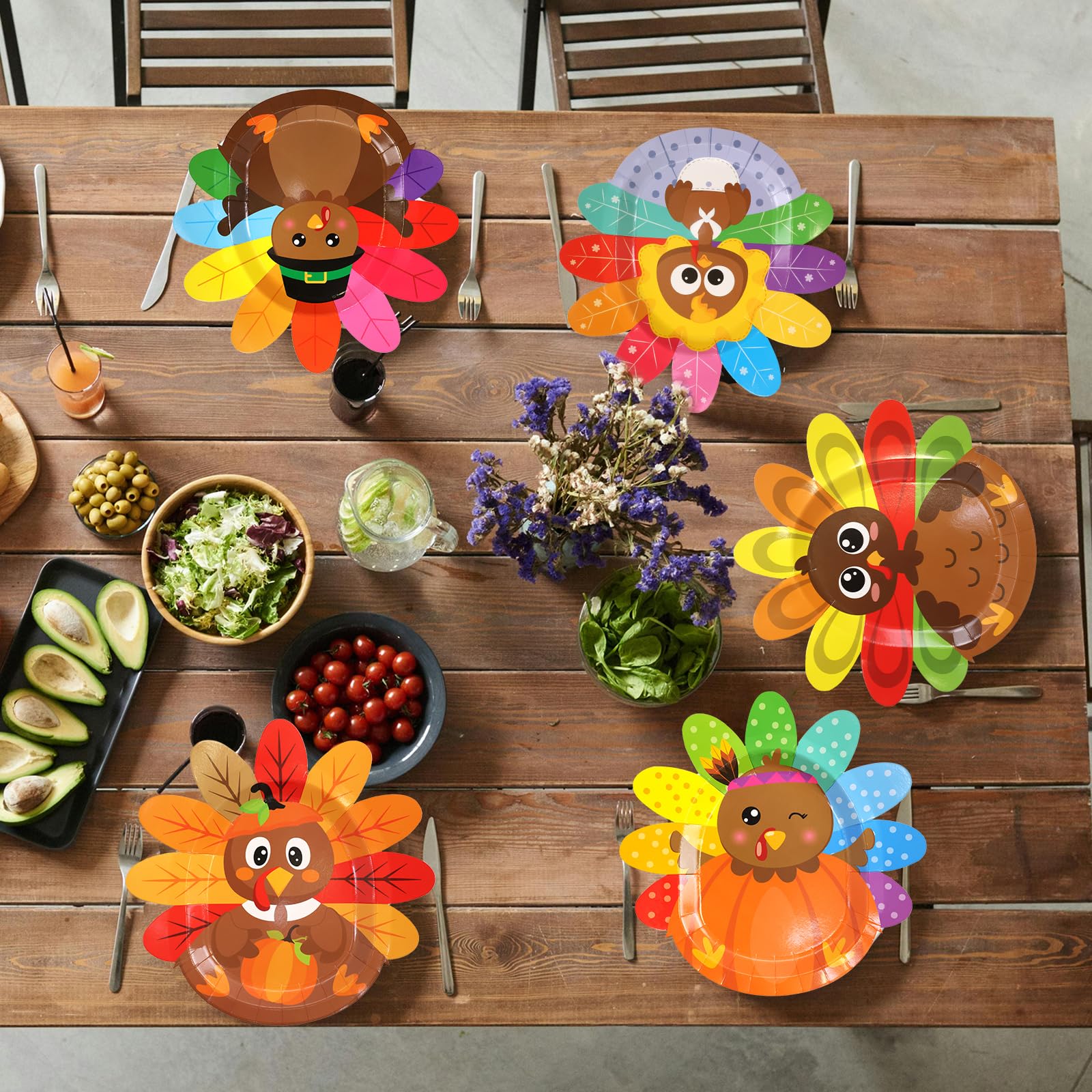 ceiba tree Thanksgiving Paper Plates Turkey Shaped Disposable Dinnerware Decorative Dinner Plates for Fall Thanksgiving Autumn Holiday Party Favors Supplies - Image 3