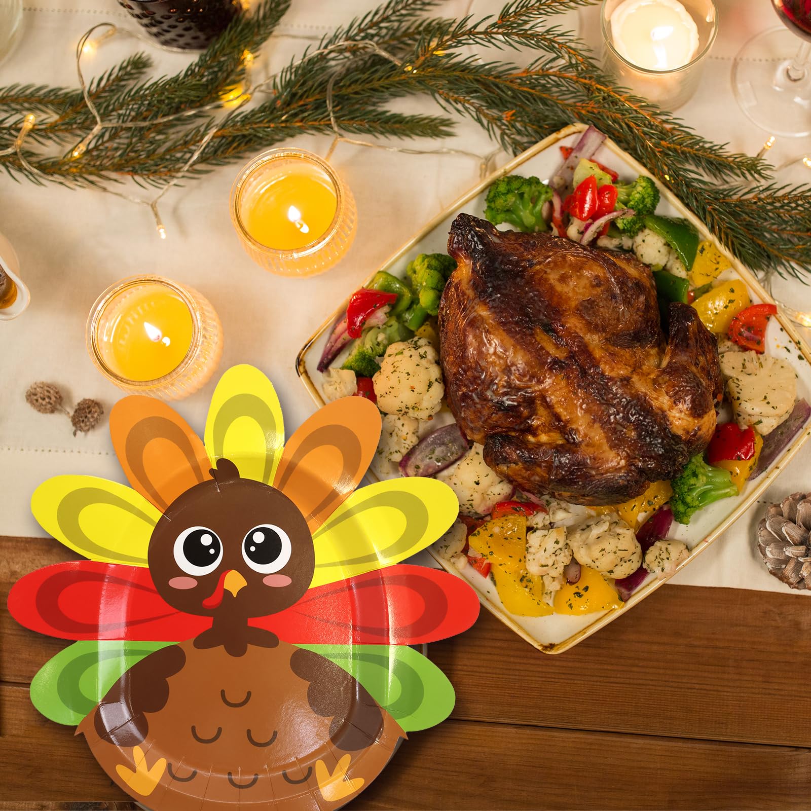 ceiba tree Thanksgiving Paper Plates Turkey Shaped Disposable Dinnerware Decorative Dinner Plates for Fall Thanksgiving Autumn Holiday Party Favors Supplies - Image 6