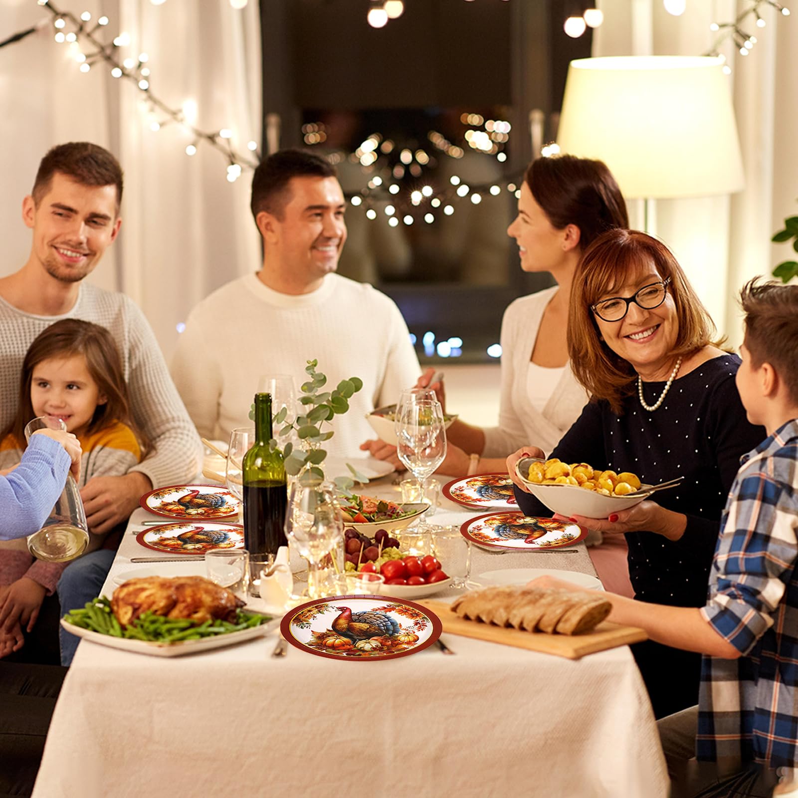 ceiba tree Thanksgiving Turkey Oval Paper Plates Disposable Heavy Duty Dinner Plates 24 PCS Fall Dinnerware Large 10 x 12 inch Traditional Vintage - Image 5