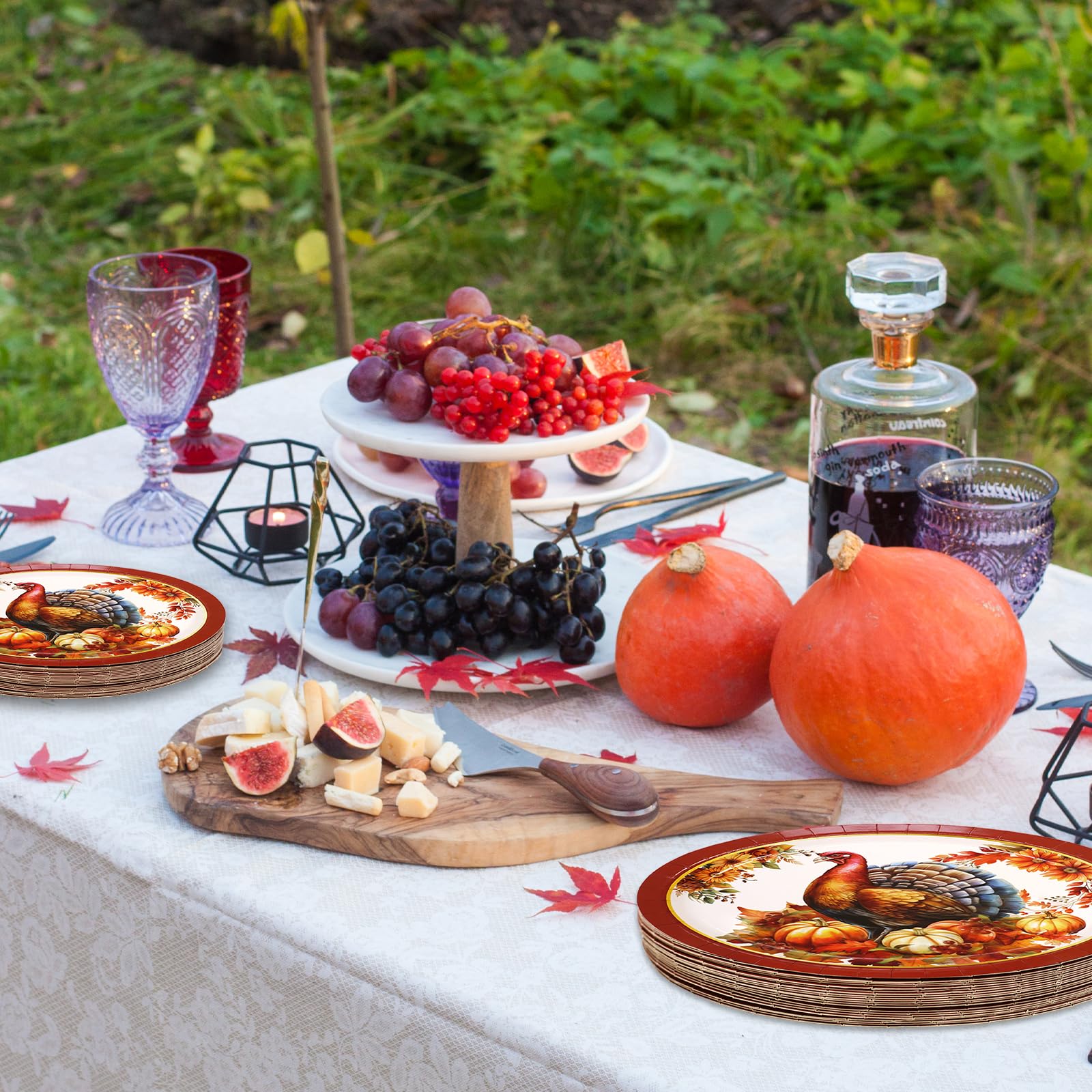 ceiba tree Thanksgiving Turkey Oval Paper Plates Disposable Heavy Duty Dinner Plates 24 PCS Fall Dinnerware Large 10 x 12 inch Traditional Vintage - Image 6