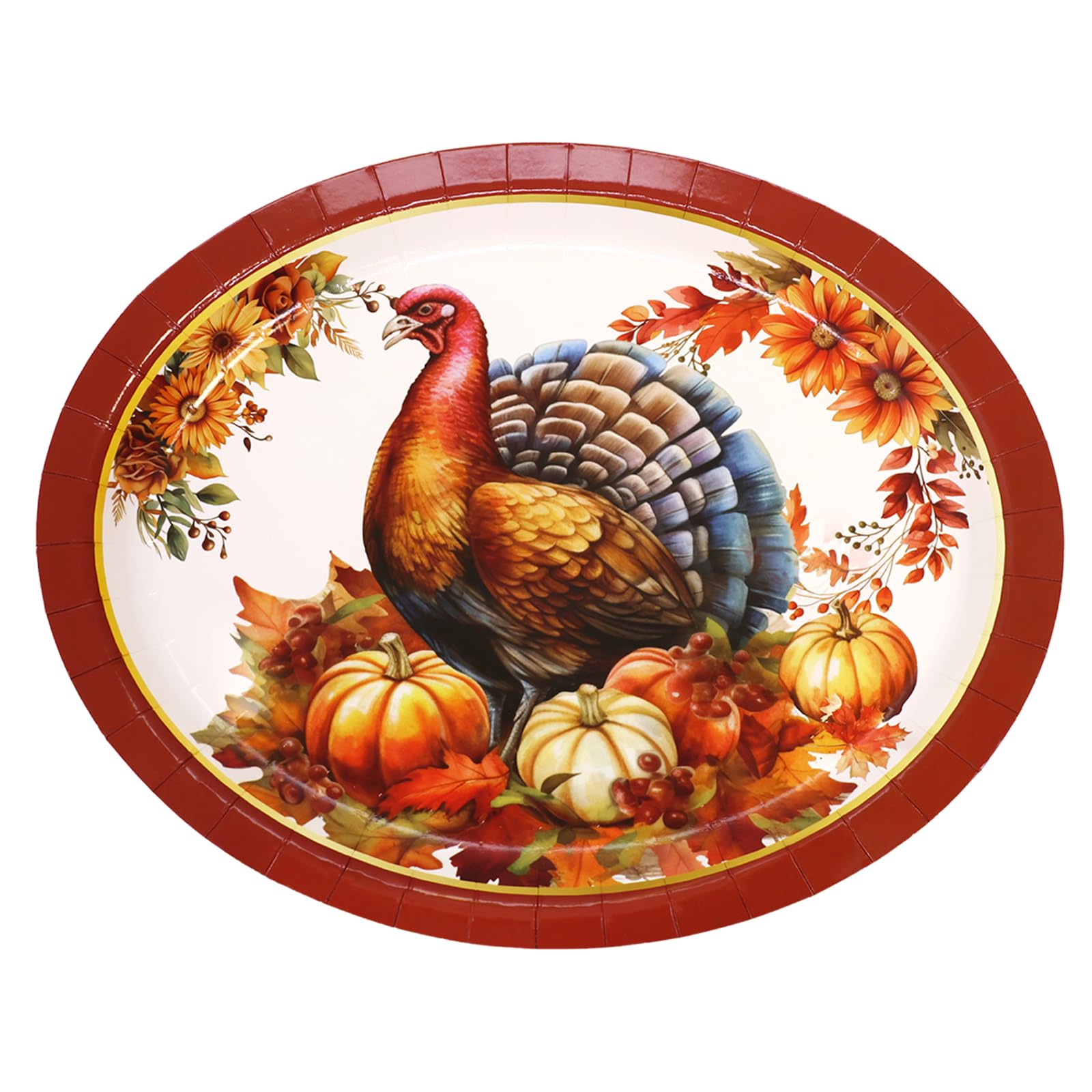 ceiba tree Thanksgiving Turkey Oval Paper Plates Disposable Heavy Duty Dinner Plates 24 PCS Fall Dinnerware Large 10 x 12 inch Traditional Vintage - Image 8