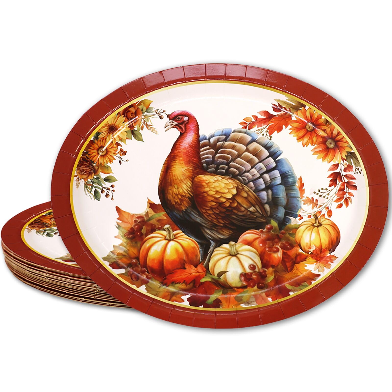 ceiba tree Thanksgiving Turkey Oval Paper Plates Disposable Heavy Duty Dinner Plates 24 PCS Fall Dinnerware Large 10 x 12 inch Traditional Vintage - Image 9