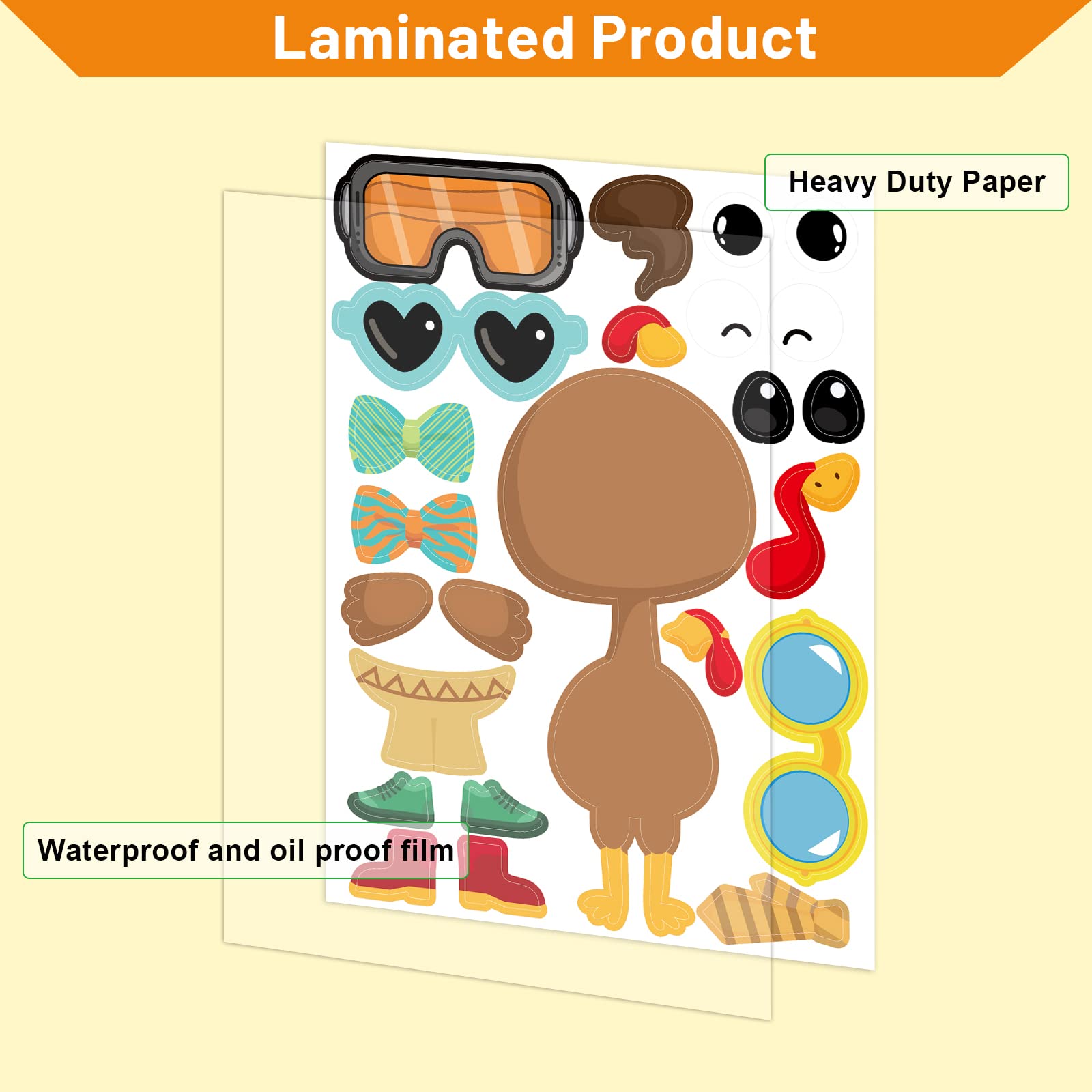 Ceiba Tree Turkey Stickers 36 Pcs Make A Turkey Face Sticker Sheets Thanksgiving Stickers Craft Kits for Kids Party Activity Games - Image 6