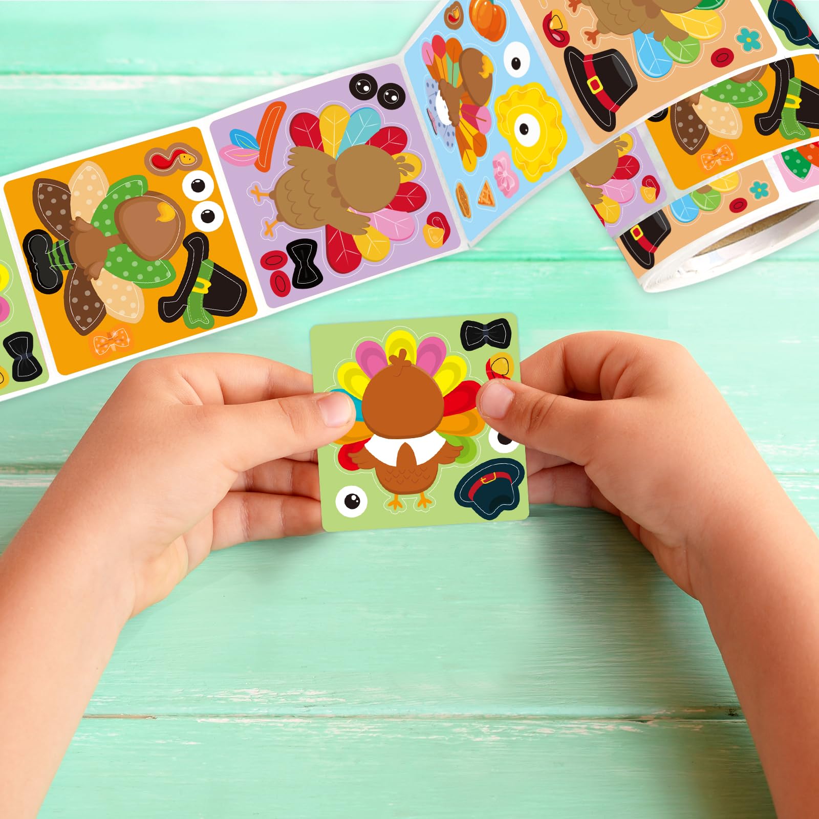 Ceiba Tree Turkey Stickers for Kids Make Your Own Turkey Sticker Thanksgiving Fall Autumn Rolled Scene Stickers 300 Pcs for Classroom Home School Party - Image 4