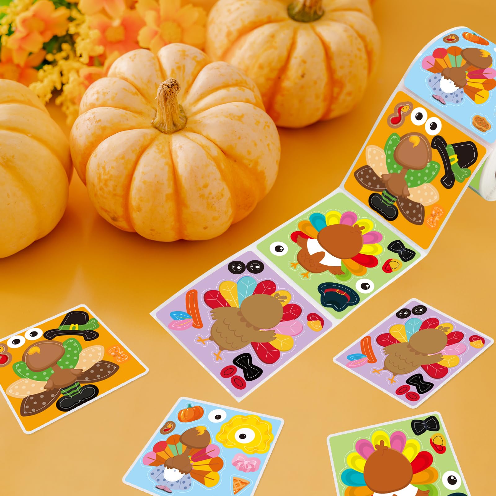 Ceiba Tree Turkey Stickers for Kids Make Your Own Turkey Sticker Thanksgiving Fall Autumn Rolled Scene Stickers 300 Pcs for Classroom Home School Party - Image 6