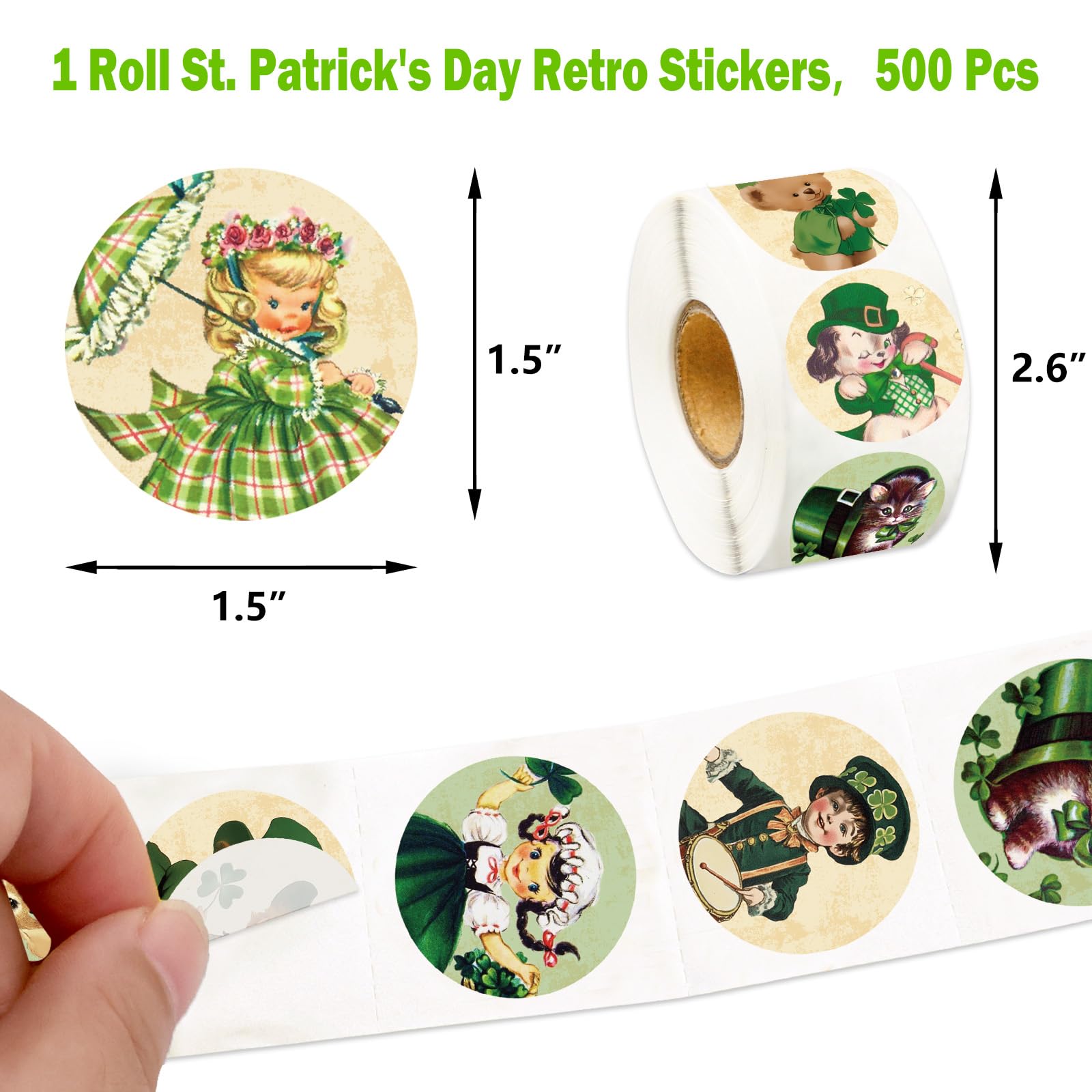 Ceiba Tree Vintage Retro St. Patrick's Day Stickers for Kids 1 Roll 500 Pcs for St Patricks Day Scrapbook Envelope Seal Stickers Cards Crafts Irish Party Decor - Image 3