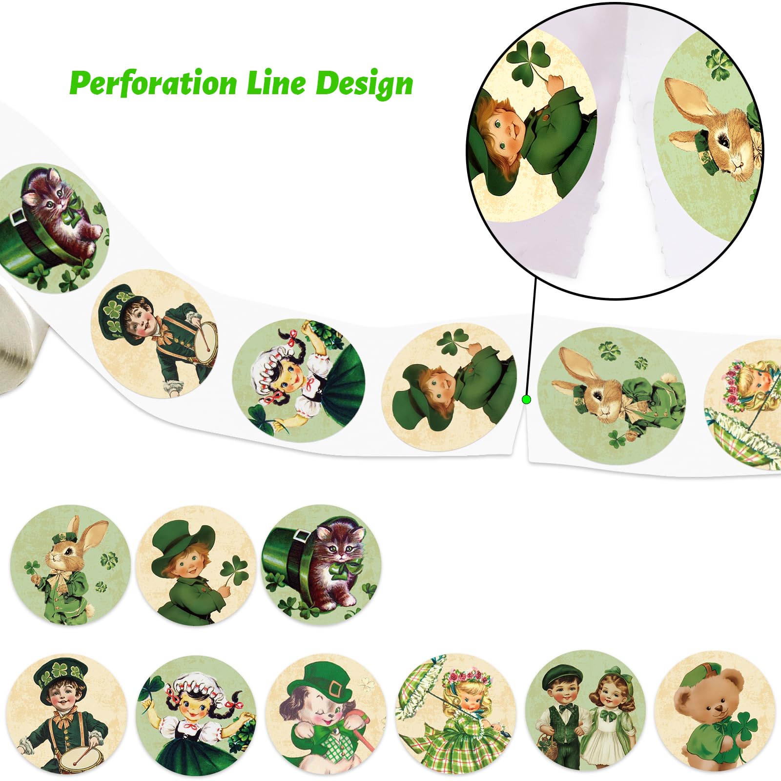 Ceiba Tree Vintage Retro St. Patrick's Day Stickers for Kids 1 Roll 500 Pcs for St Patricks Day Scrapbook Envelope Seal Stickers Cards Crafts Irish Party Decor - Image 4