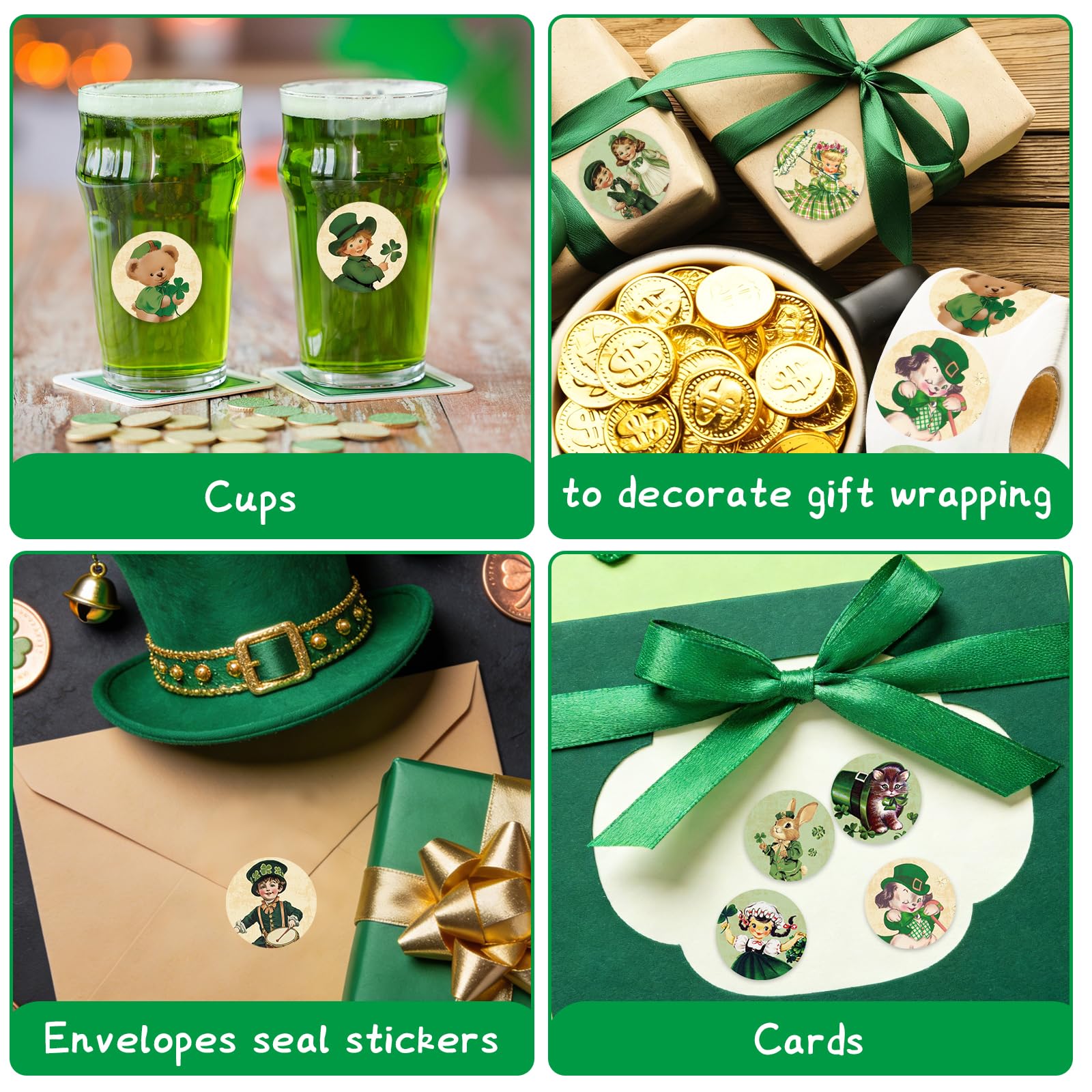 Ceiba Tree Vintage Retro St. Patrick's Day Stickers for Kids 1 Roll 500 Pcs for St Patricks Day Scrapbook Envelope Seal Stickers Cards Crafts Irish Party Decor - Image 7